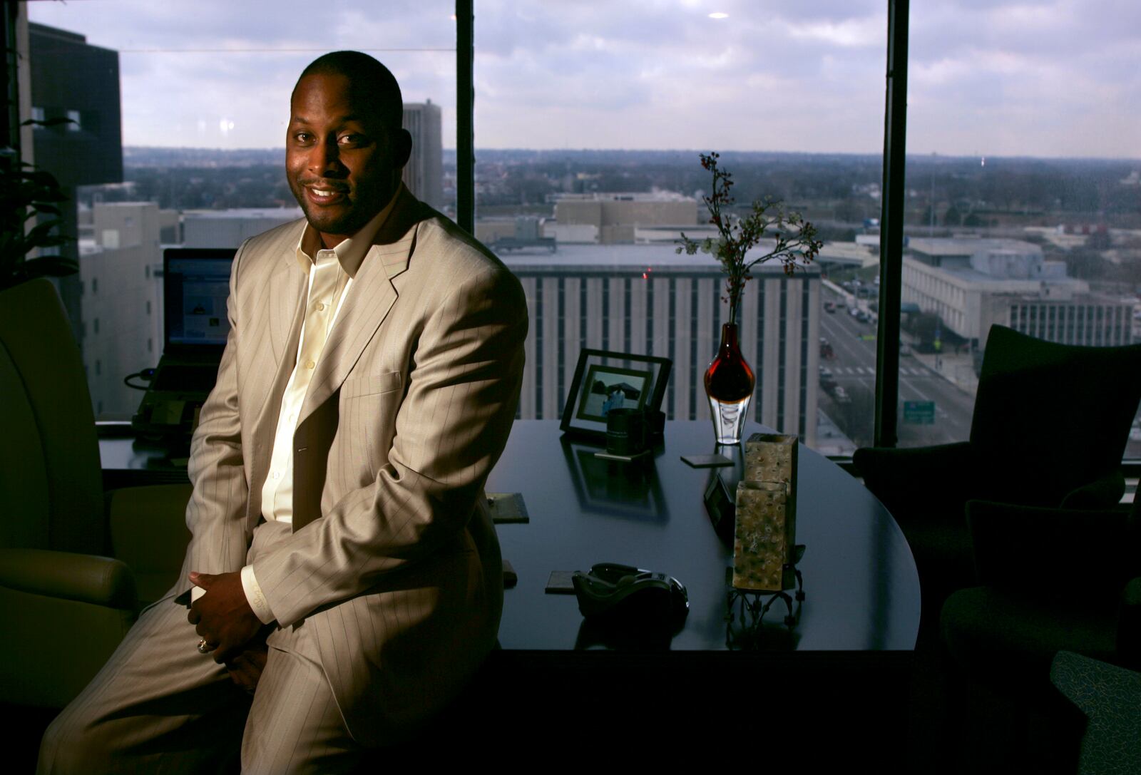 Brian Higgins, owner of GSSP Enterprise Inc.,  in  his Dayton office on 130 West Second Street. The business officially transports deceased bodies. Photo by Jim Witmer