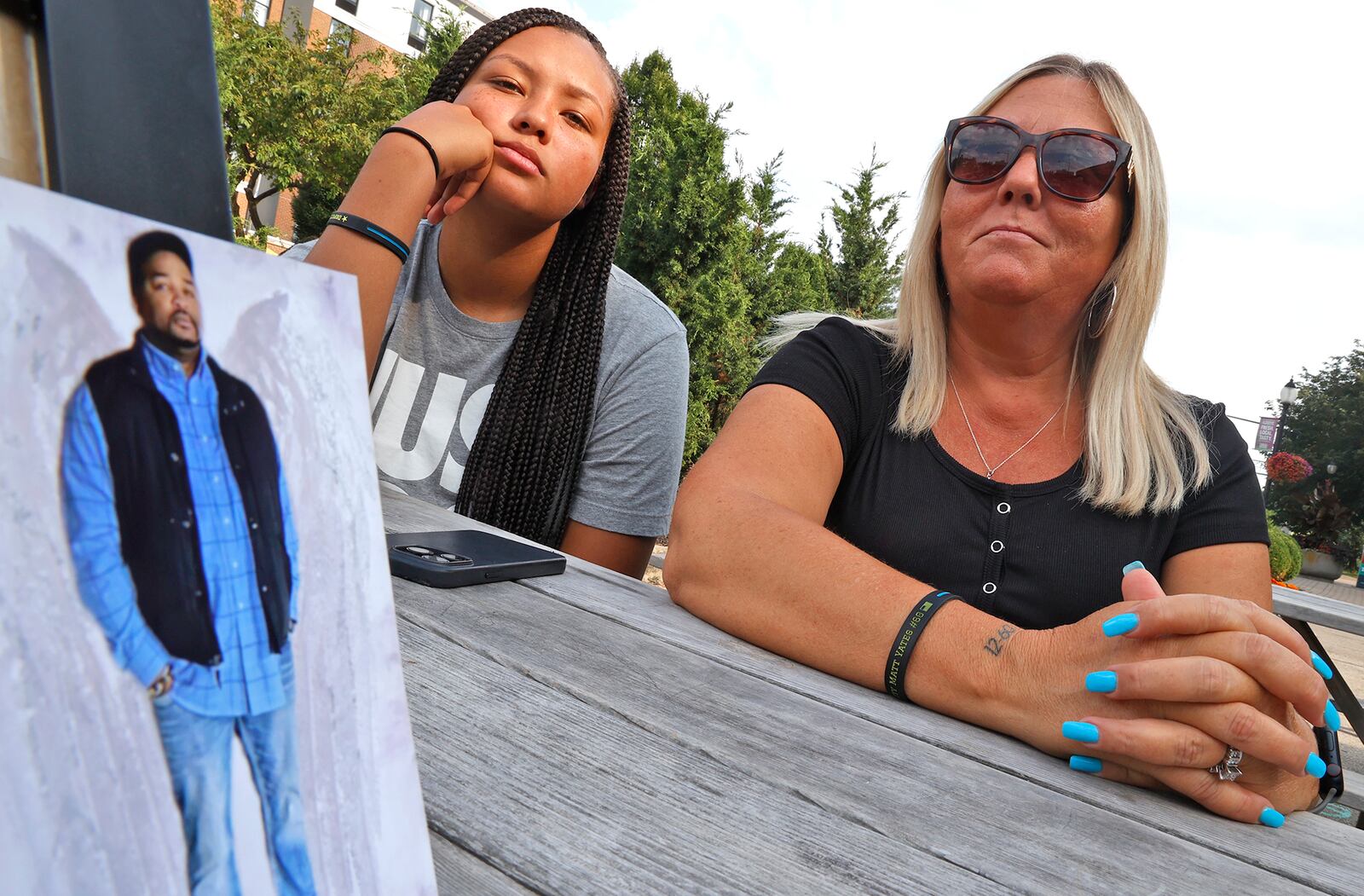 Tracy Yates, the wife of fallen Clark County Sheriff's Deputy Matthew Yates and their daughter, A'kaylehana, or AK, talk about the past year since Matt was killed in the line of duty at Harmony Estates Mobile Home Park. BILL LACKEY/STAFF