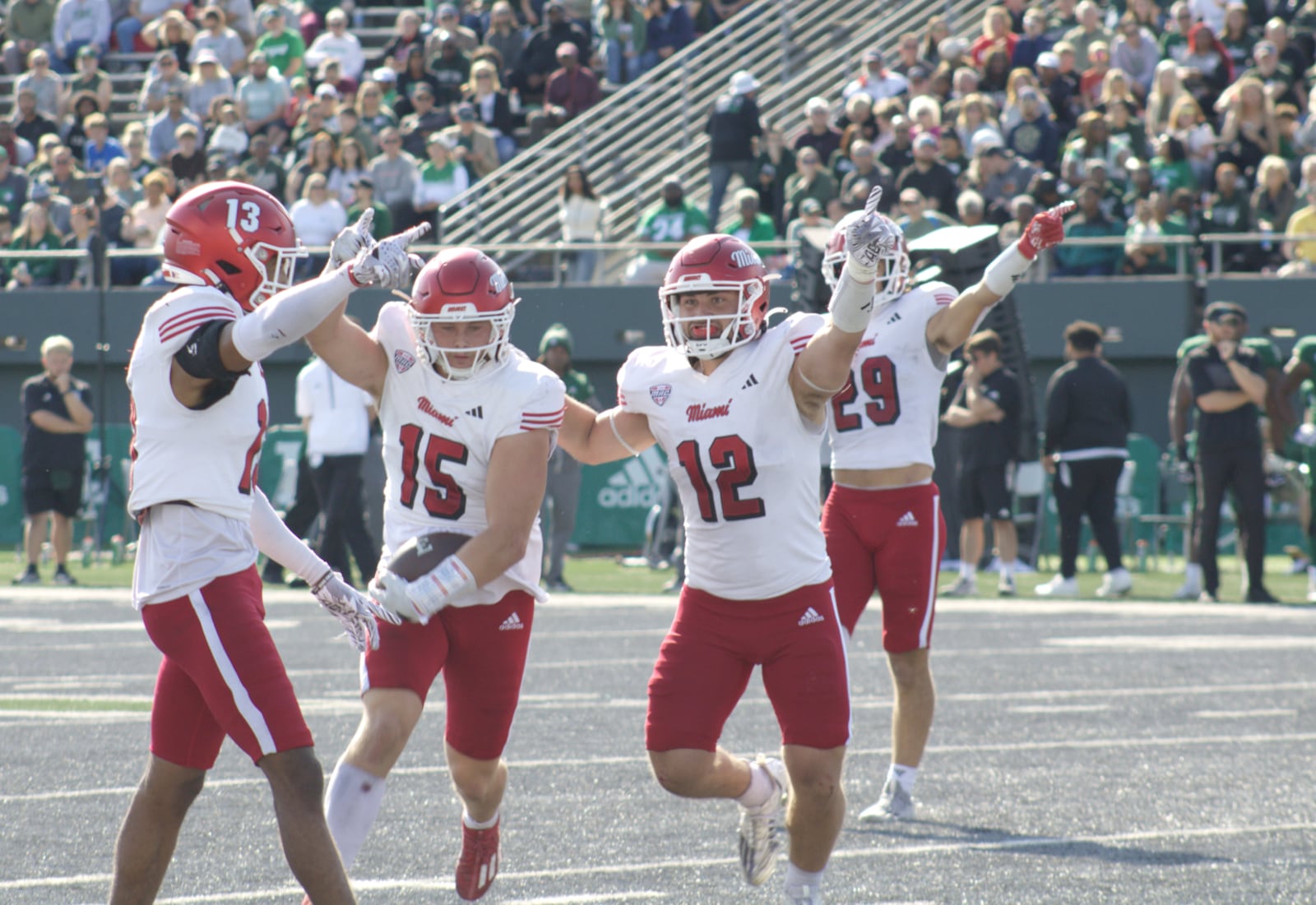 RedHawks linebacker Matt Salopek grabbed his first interception of the year against Eastern Michigan on Oct. 12. Kasey Turman/CONTRIBUTED