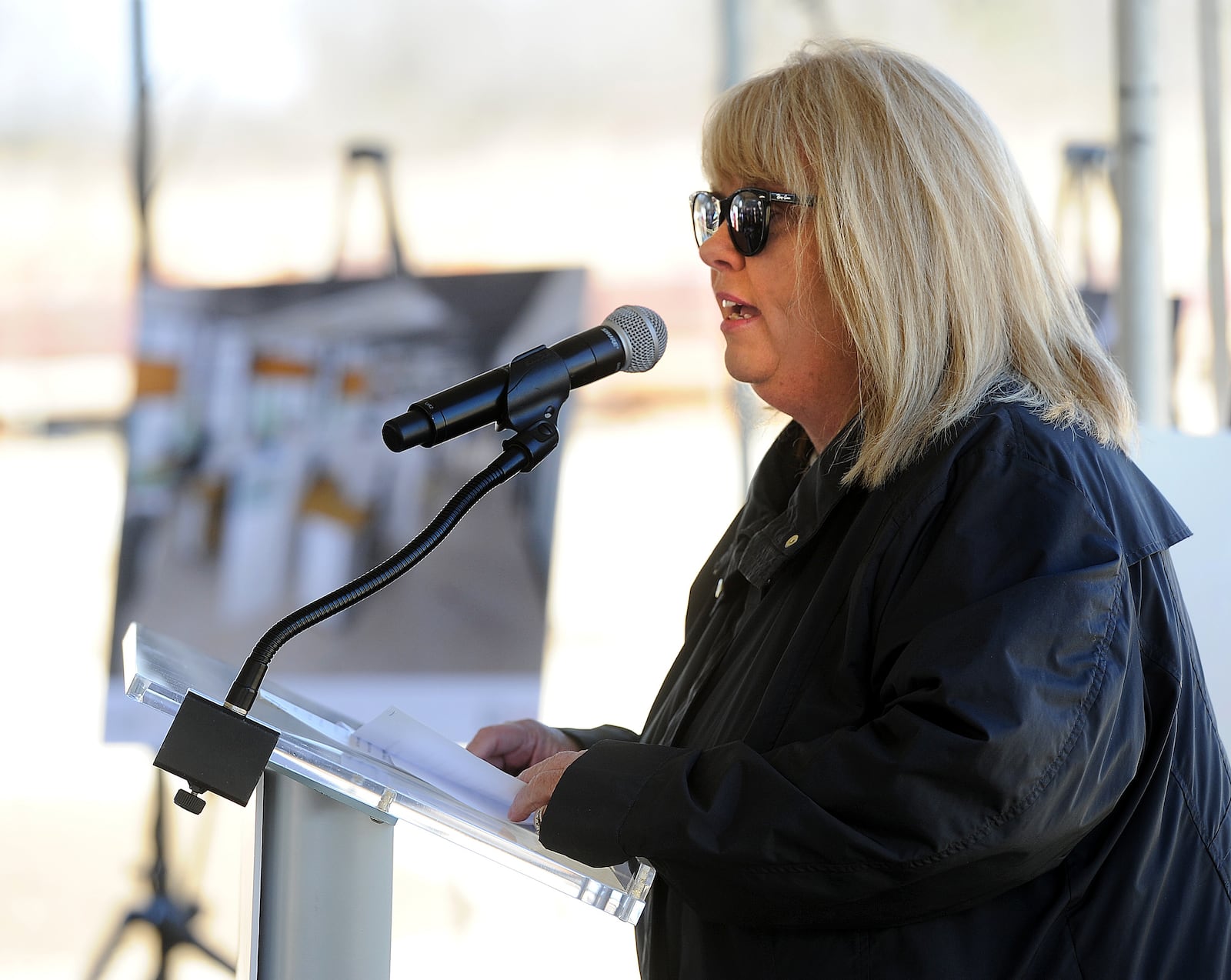 Tina Patterson, CEO of Homefull, thanked all the supporters of the project during the groundbreaking ceremony for Homefull’s new West Dayton grocery store that was held Thursday March 30, 2023. The 16-arce development includes a Kettering Health primary care practice for all ages and the Ziks Family Pharmacy with medicine and health-related items. MARSHALL GORBY\STAFF