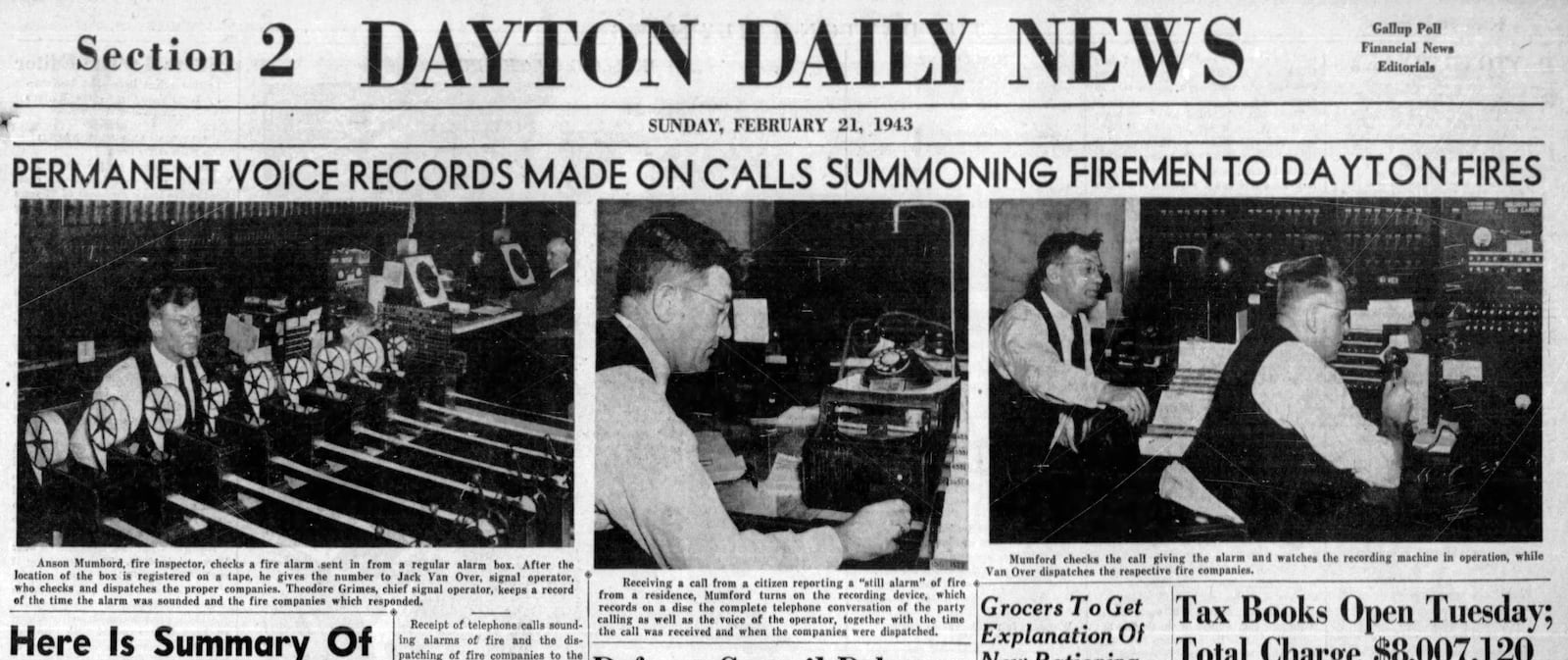 Feb. 21, 1943: Permanent voice records made on calls summoning firemen to Dayton fires. DAYTON DAILY NEWS ARCHIVES