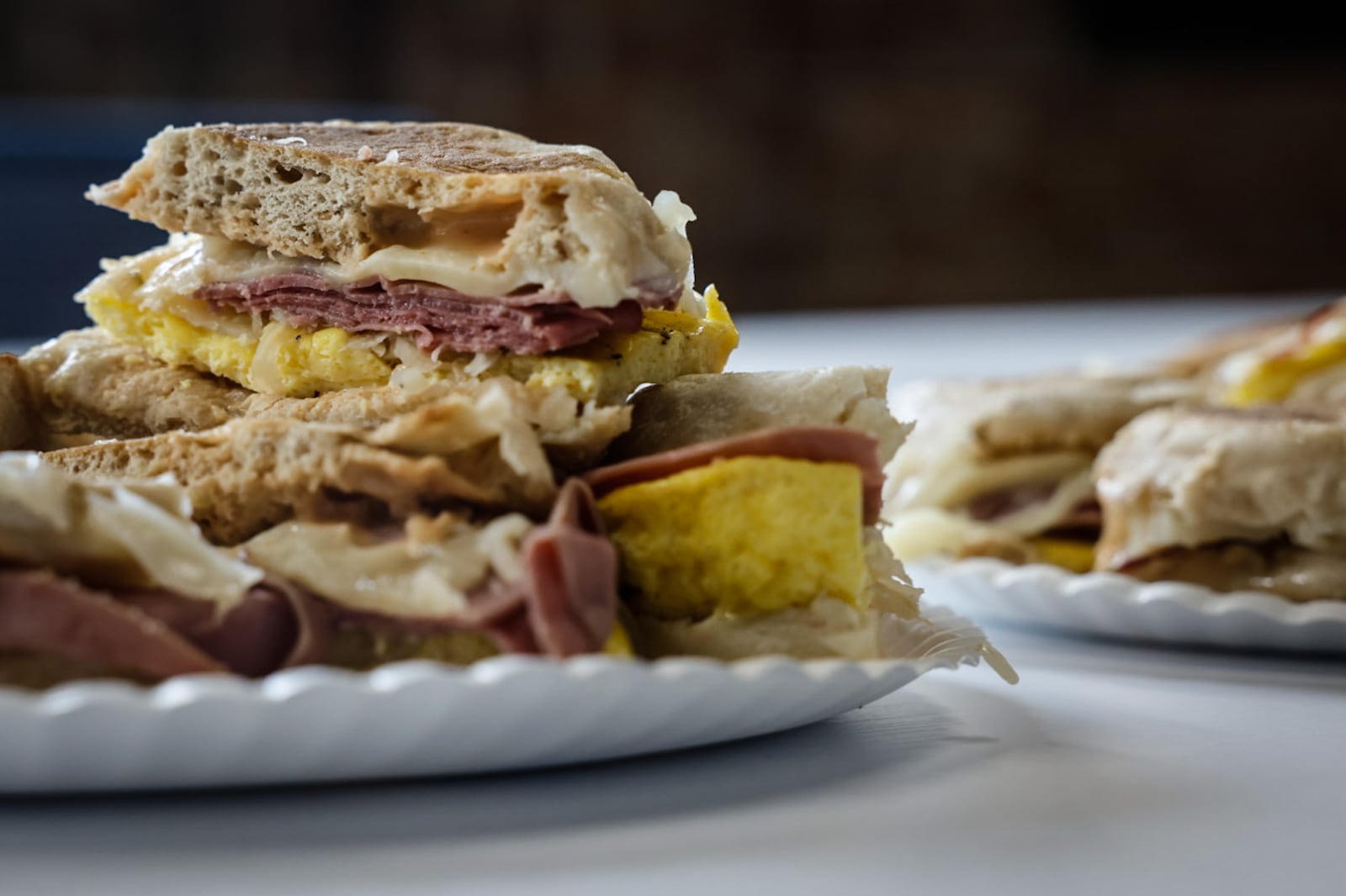 Cox First Media asked readers to submit their very best, easy-to-follow tailgating recipes. Pictured are Reuben Breakfast Sandwiches sent in by Judy LaMusga of Beavercreek Twp.  JIM NOELKER/STAFF