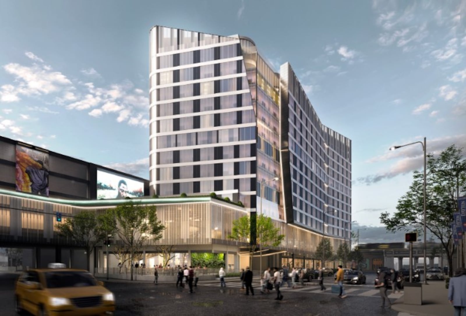 A concept rendering of what a new hotel could look like on South Jefferson Street, south of East Fifth Street, across from the Dayton Convention Center. CONTRIBUTED BY MEYERS + ASSOCIATES ARCHITECTURE