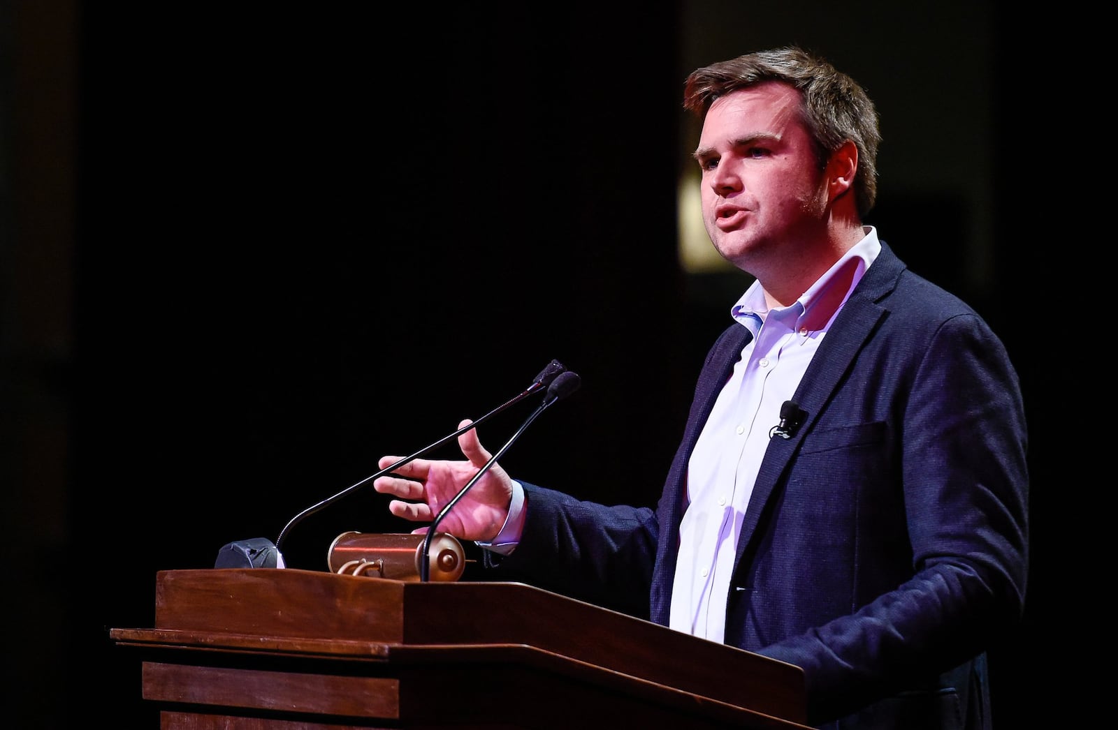 J.D. Vance, author of the best-selling book “Hillbilly Elegy” and Middletown native, during a recent appearance at Miami University. NICK GRAHAM/STAFF