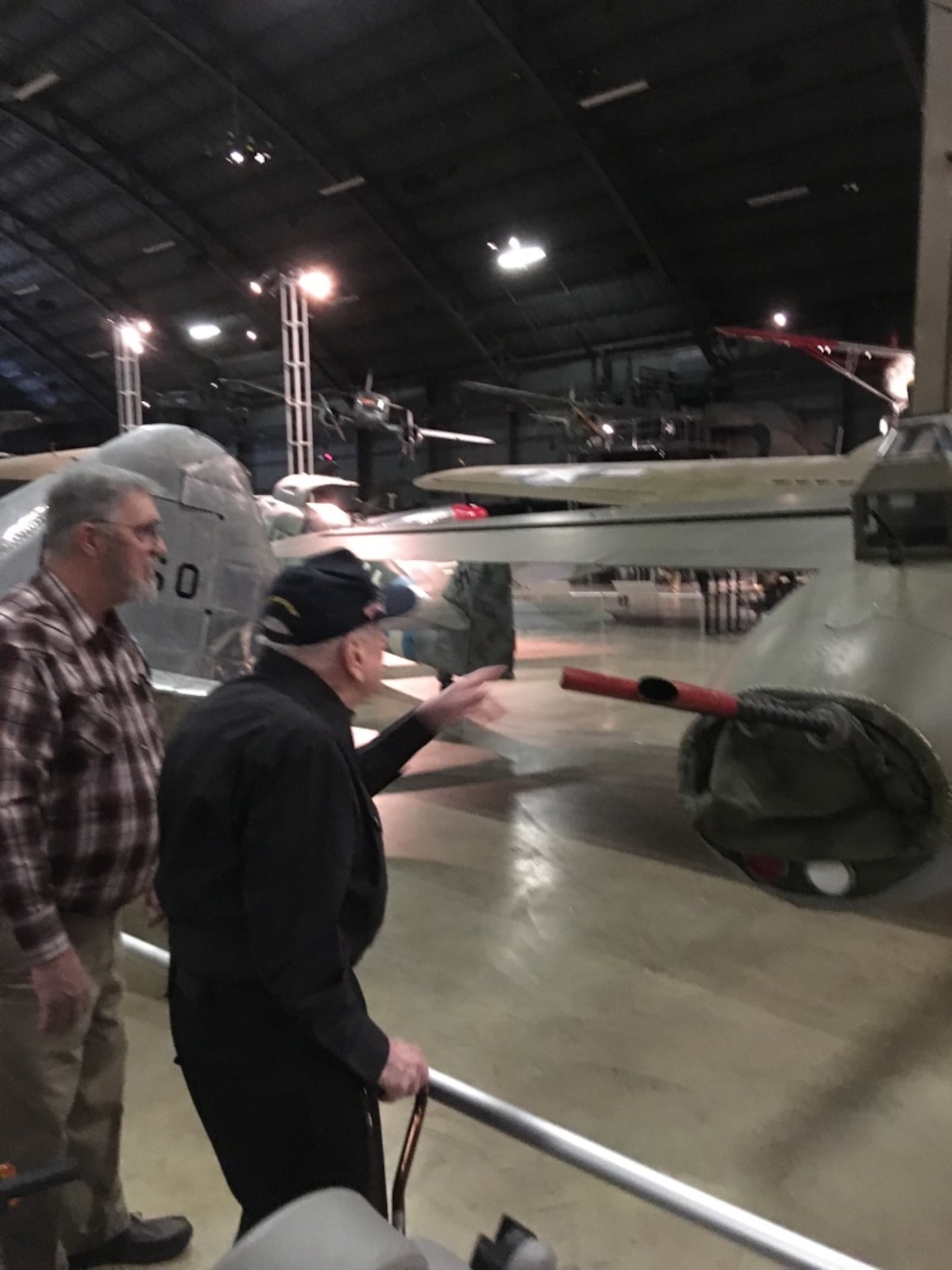 World War II veteran Thomas Eubanks, on right, in front of the tail gunner position of the B-17 on display at the U.S. Air Force Museum.  That is the position he flew in in WWII. Eubanks turns 100 on Jan. 23. Contributed