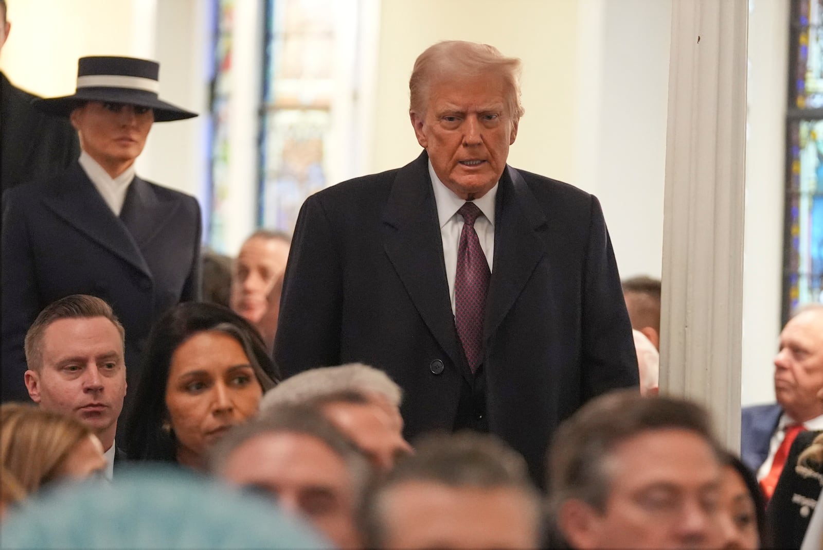 President-elect Donald Trump arrives for a service at St. John's Church, Monday, Jan. 20, 2025, in Washington, ahead of the 60th Presidential Inauguration. (AP Photo/Evan Vucci)