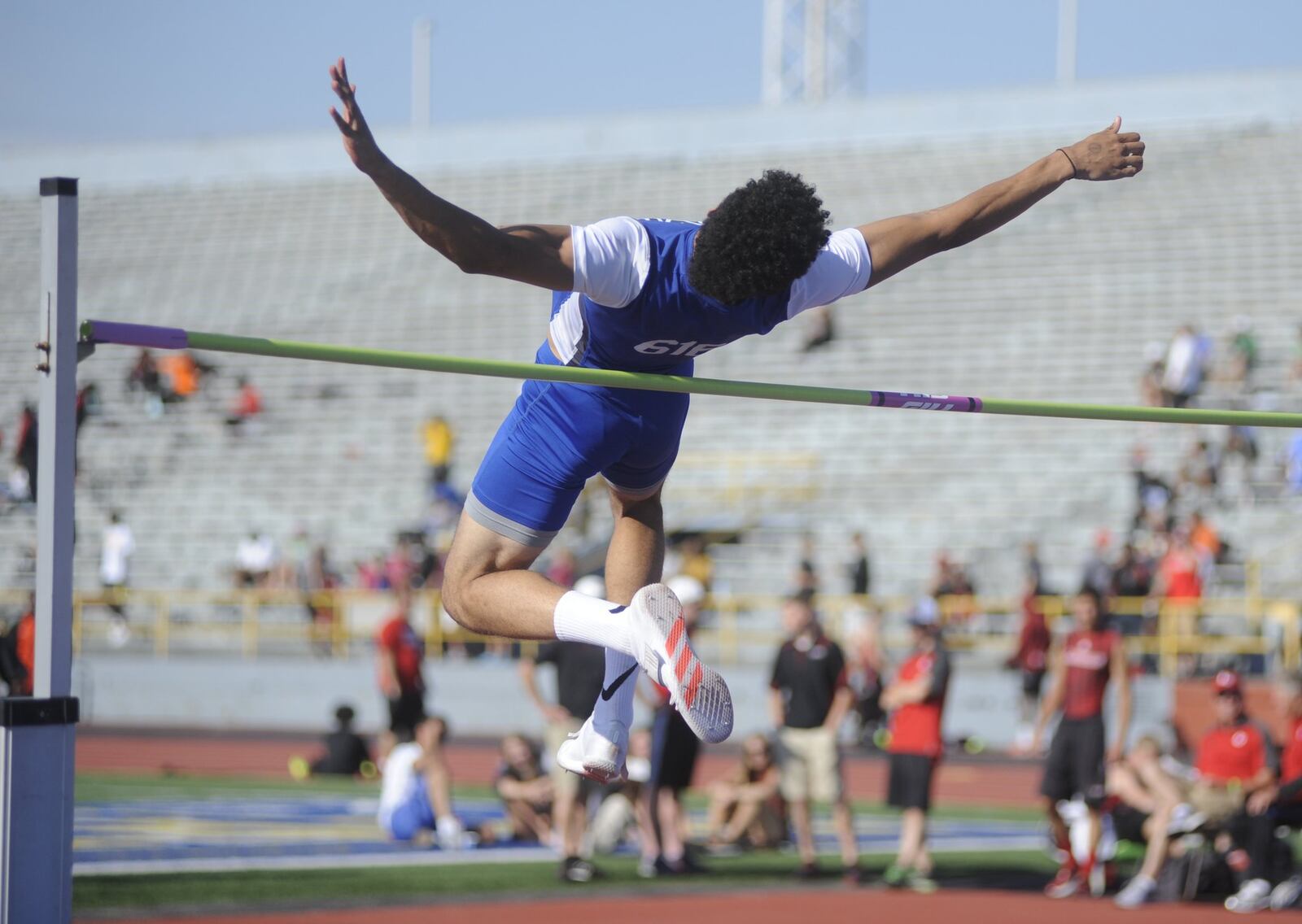 Miamisburg junior Tyler Johnson was fourth in the high jump (6-6) during the D-I regional track and field meet at Dayton’s Welcome Stadium on Friday, May 26, 2017. MARC PENDLETON / STAFF