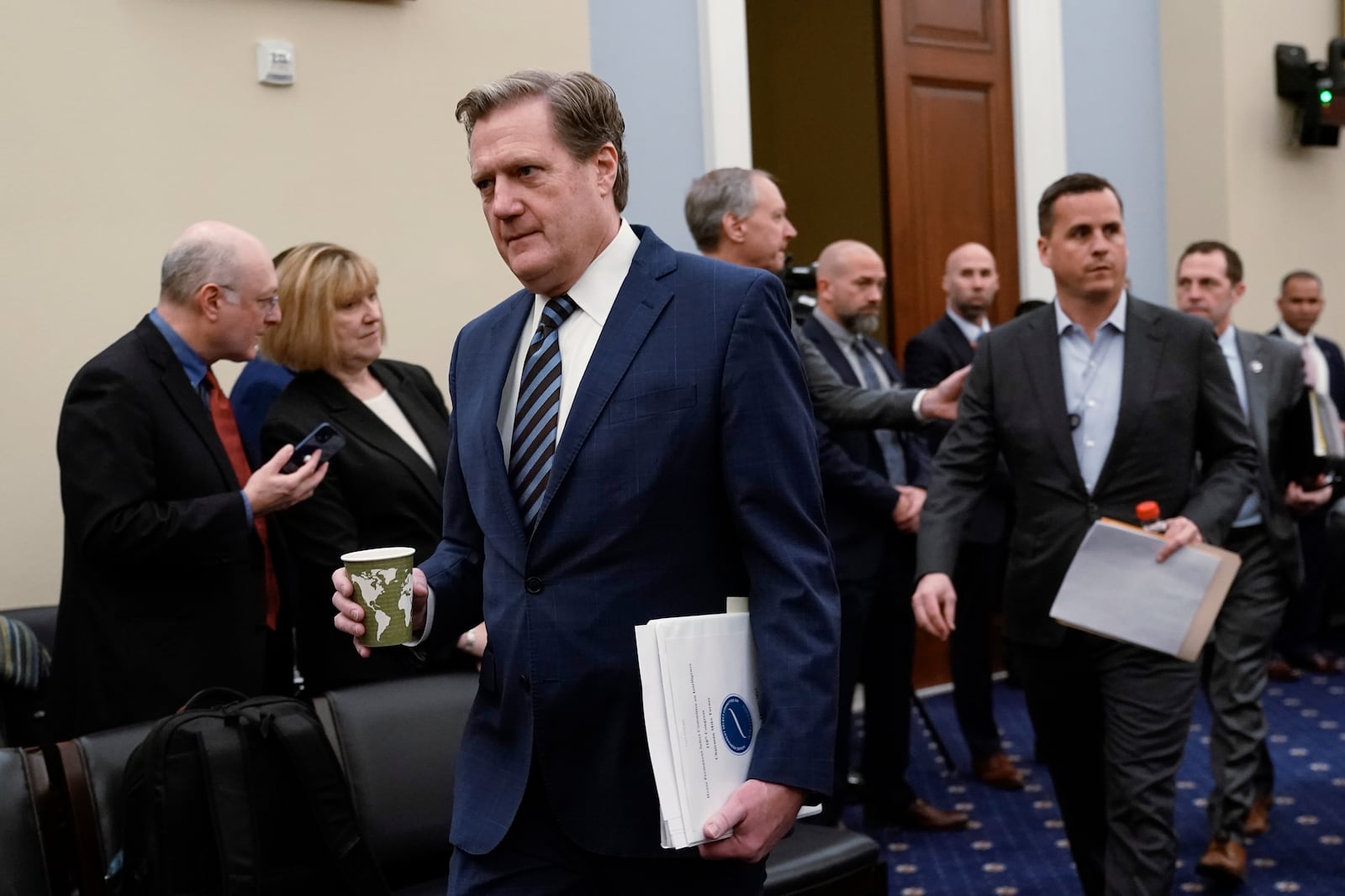 Chairman Michael Turner, R-Ohio, arrives as the House Select Committee on Intelligence holds its annual open hearing on worldwide threats, at the Capitol in Washington, Thursday, March 9, 2023. (AP Photo/J. Scott Applewhite)