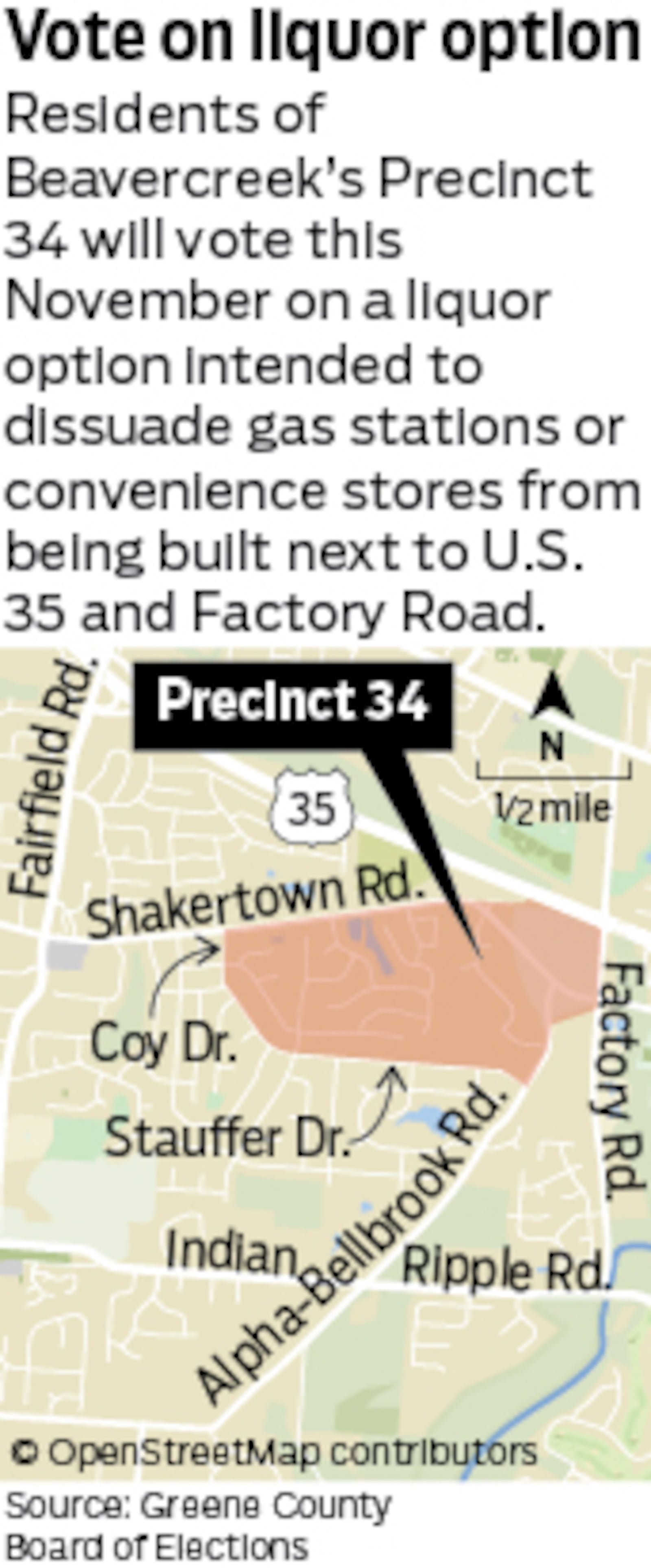 Residents of Precinct 34 in Beavercreek will vote on whether or not to allow carryout alcohol sales in their precinct, a move intended to dissuade gas station development along U.S. 35