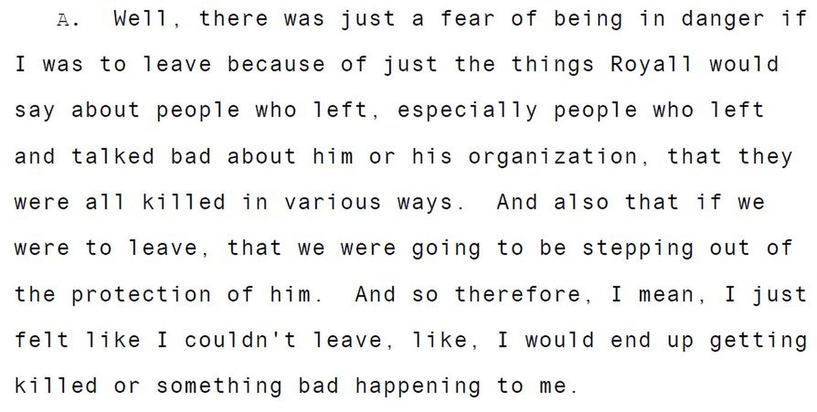 A portion of testimony Kendra Ross gave for her federal civil lawsuit against Value Creators, a group she says forced her to work without pay in cities including Dayton for years.