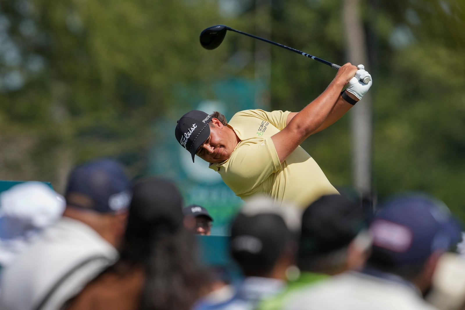 Aldrich Potgieter, of South Africa, tees off on the third hole during the final round of the Mexico Open golf tournament in Puerto Vallarta, Mexico, Sunday, Feb. 23, 2025. (AP Photo/Fernando Llano)