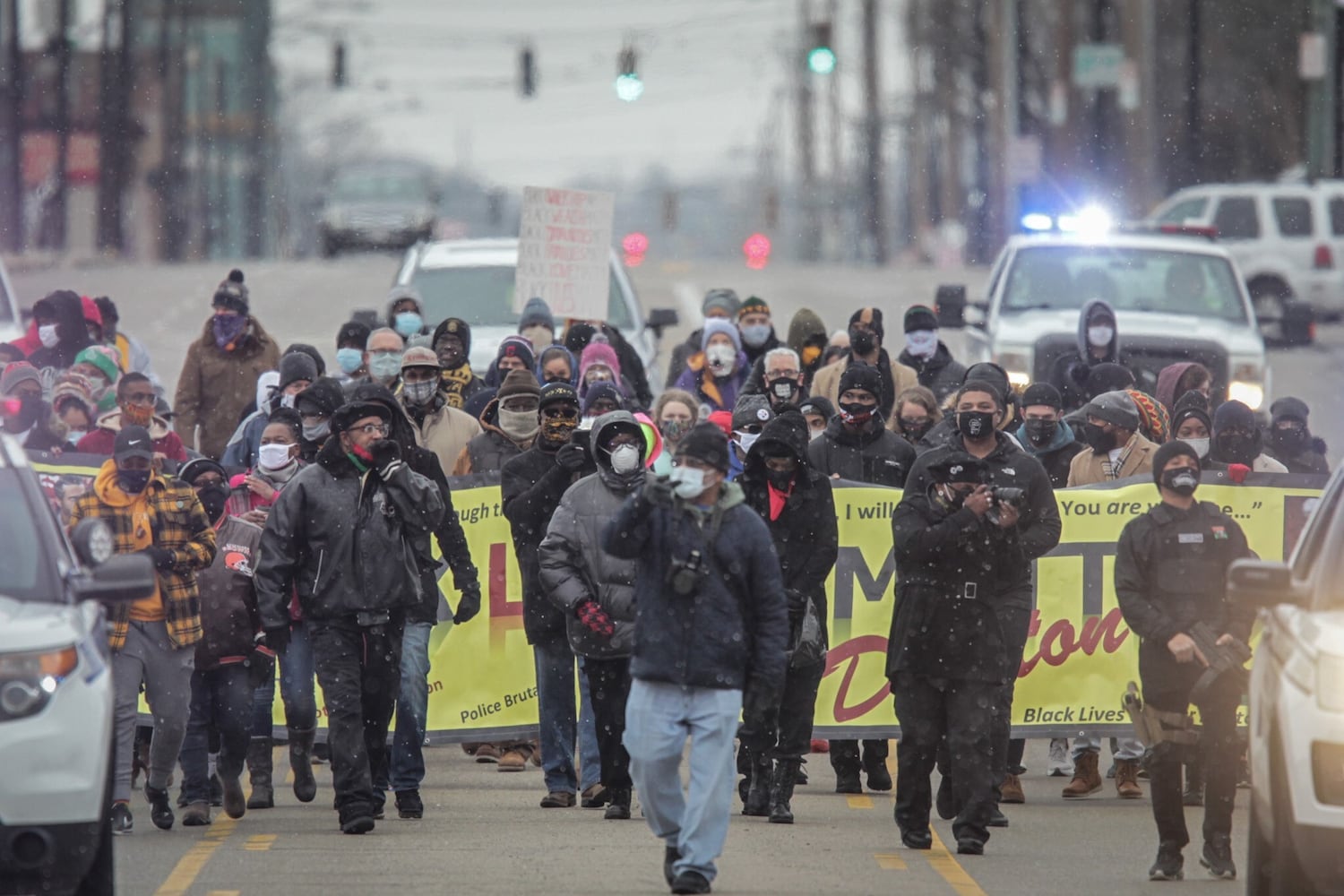 Crowd braves the cold for MLK Day march