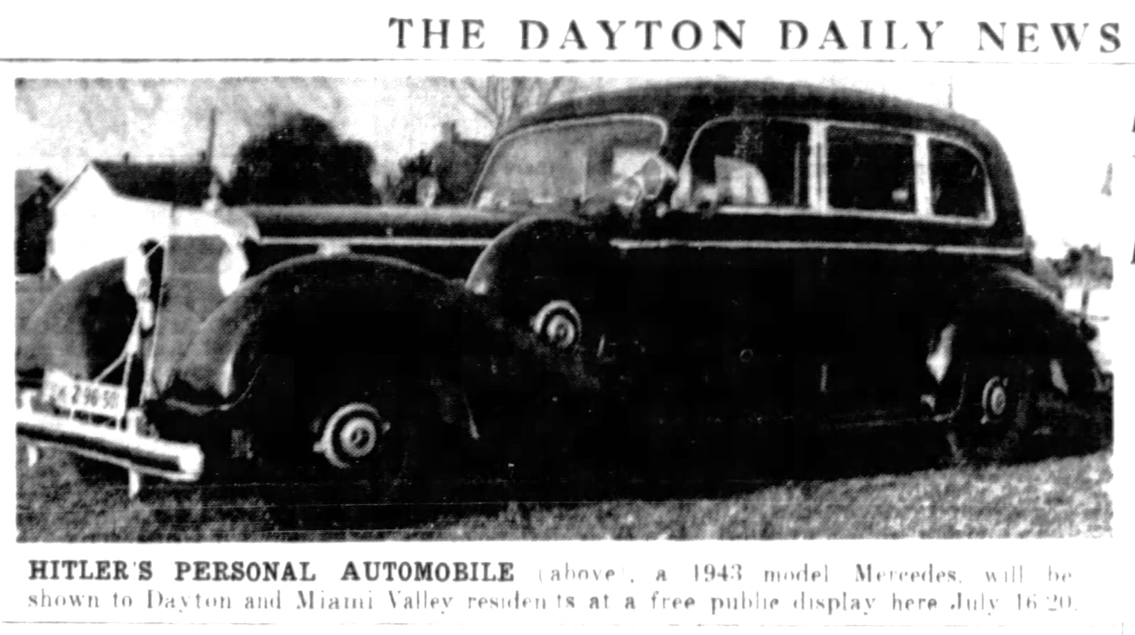 July 9, 1950: Hitler's car shown in Dayton 4 days. DAYTON DAILY NEWS ARCHIVES