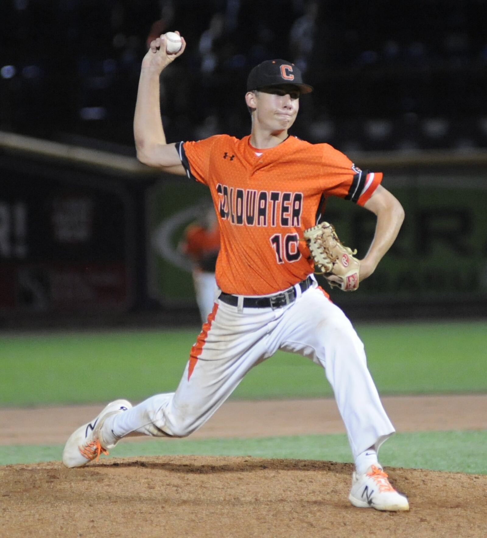 Coldwater senior Jacob Wenning pitched a complete game in a 1-0 defeat of Ridgewood to win the D-III high school baseball state championship at Canal Park in Akron on Sunday, June 9, 2019. MARC PENDLETON / STAFF