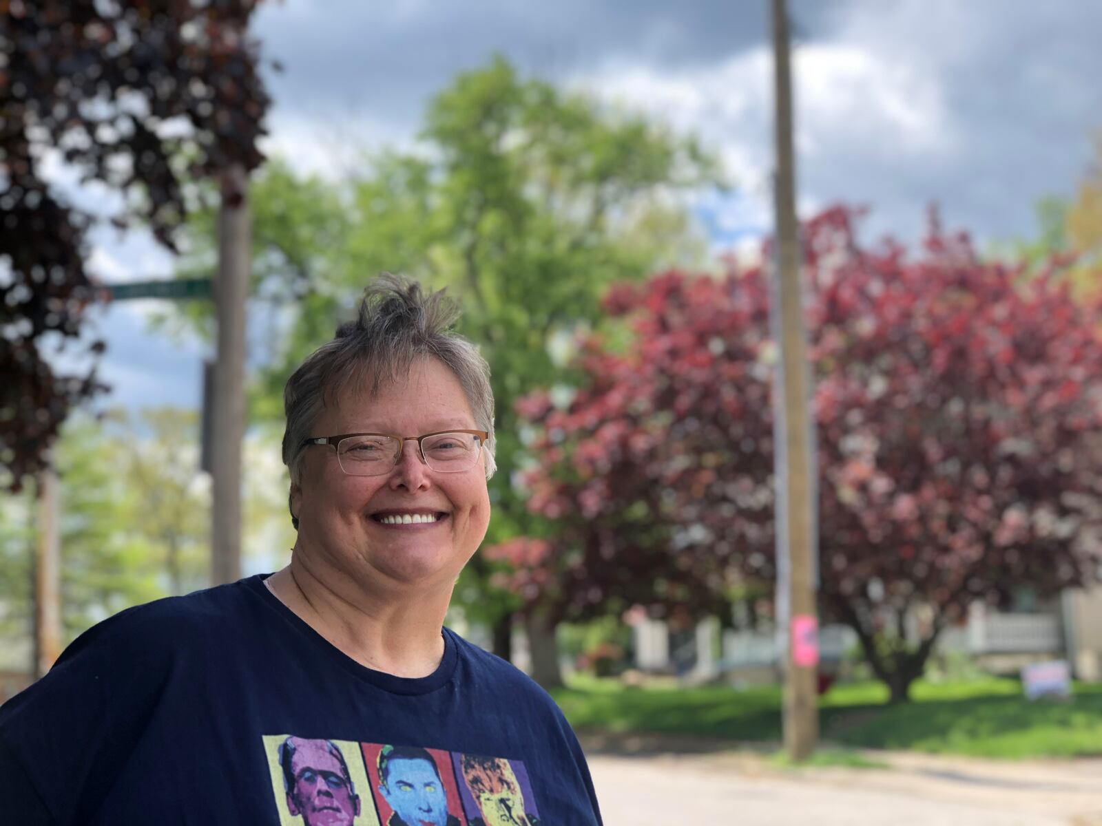 Mary Owens, who lives on Highland Avenue, says she has no problem with a new small cell tower that was installed near her home. CORNELIUS FROLIK / STAFF