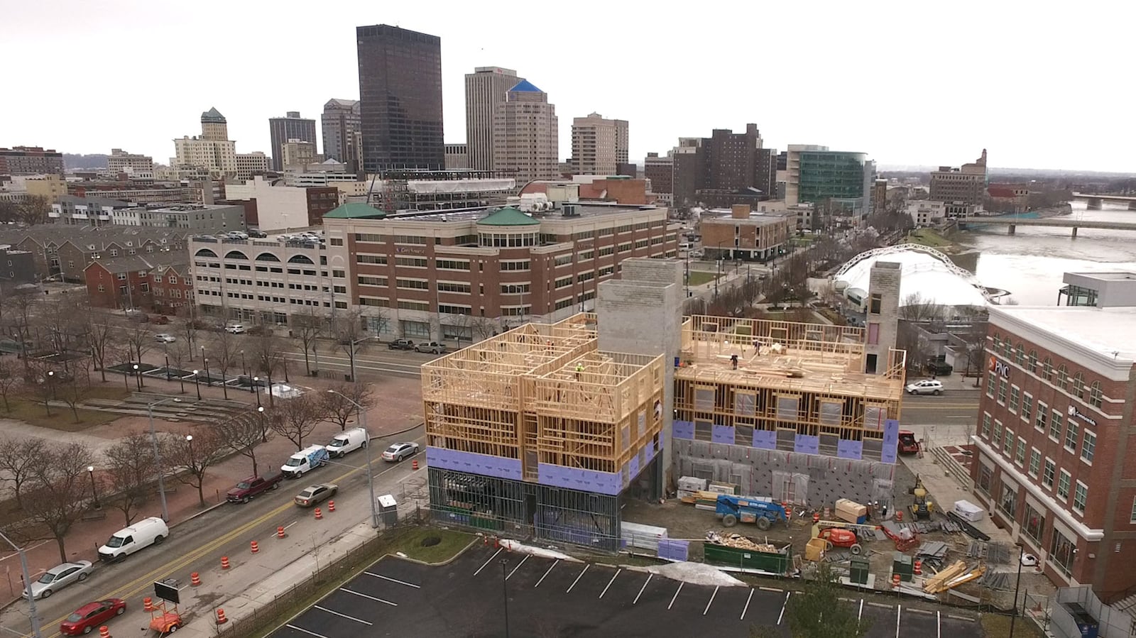 The new Fairfield Inn and Suites are taking shape in the Water Street District.   TY GREENLEES / STAFF