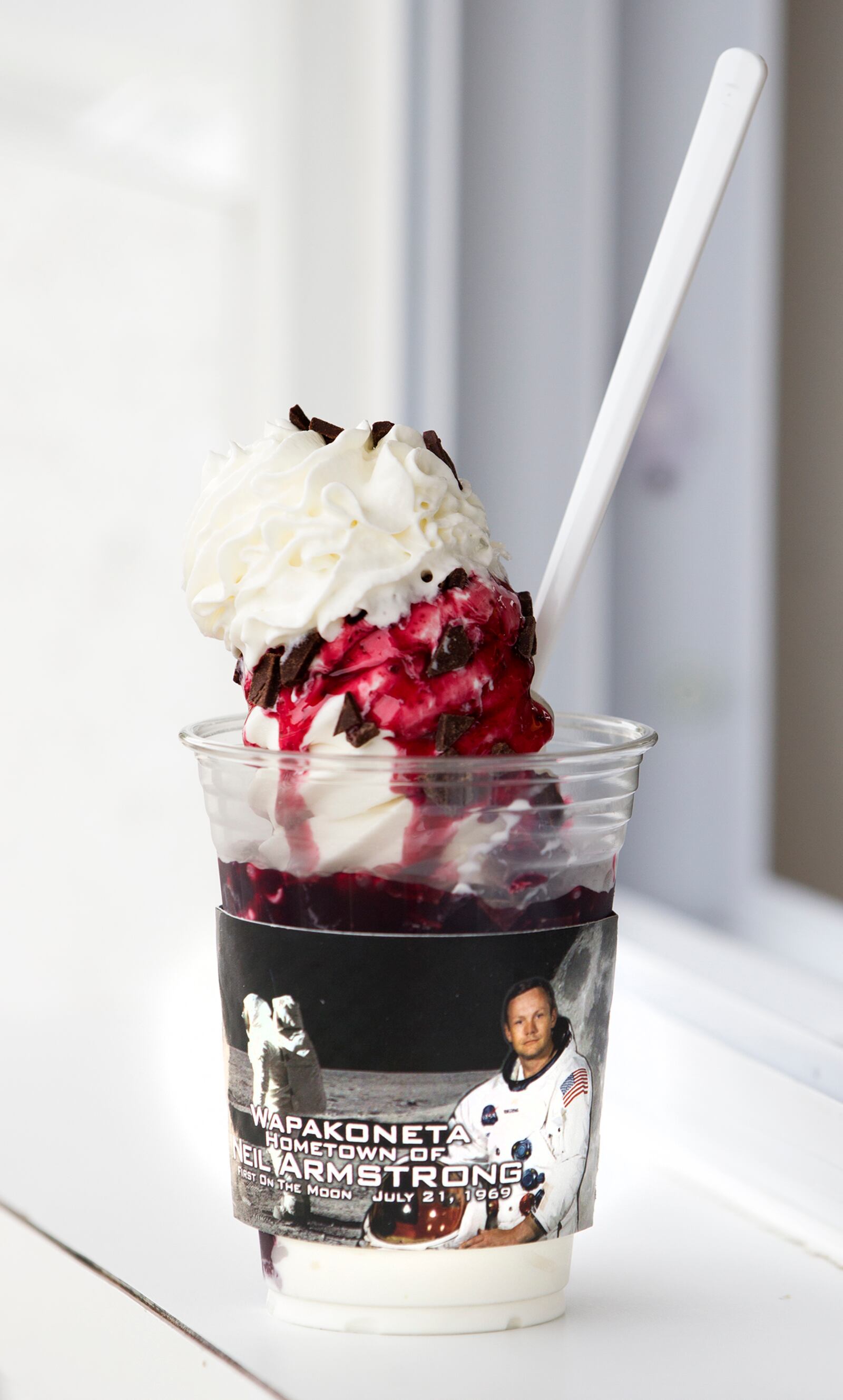 The "Home Town Hero Sundae" at Scoops in Wapakoneta. The dessert is on the Moon Menu Trail, a culinary tribute to the first moon landing in 1969. LISA POWELL / STAFF