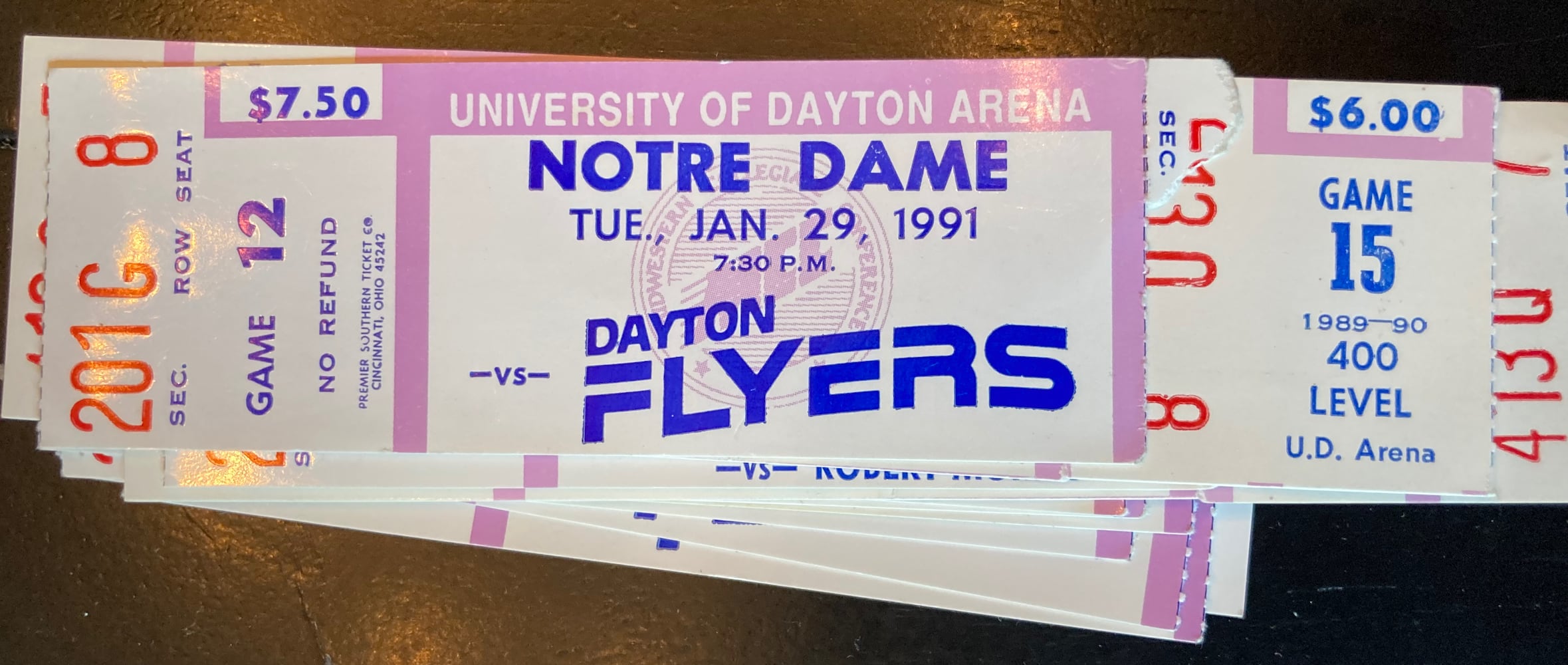 Dayton Flyers ticket stubs