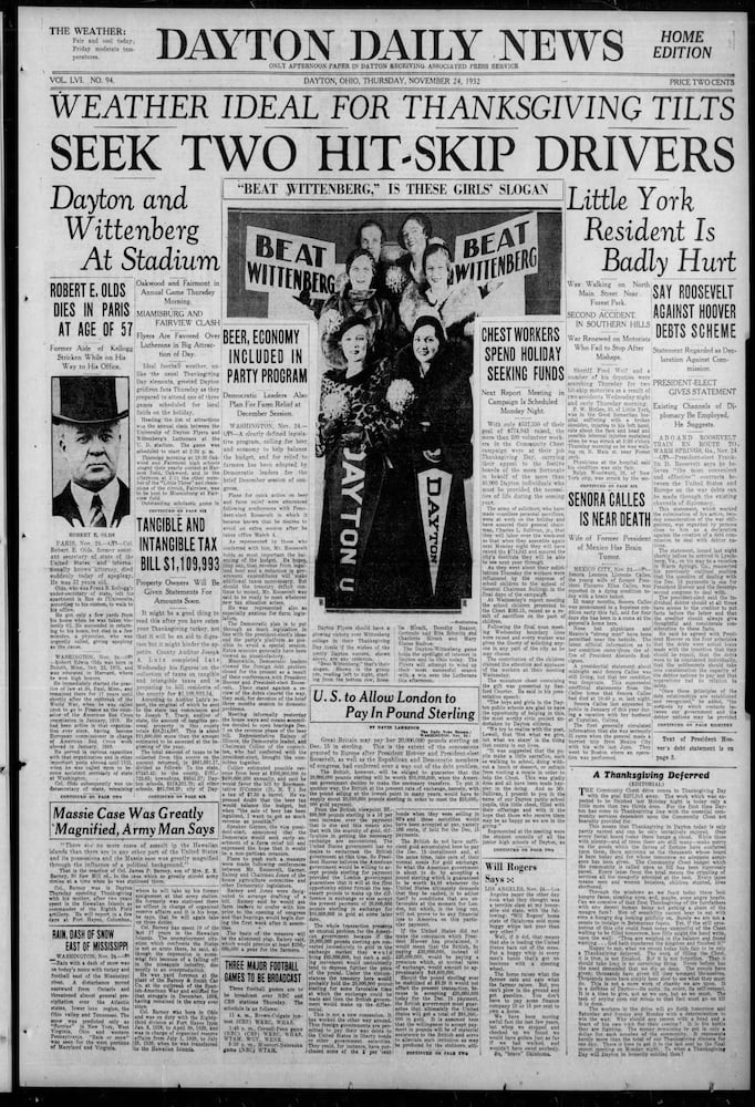 Thanksgiving Day front pages from the Dayton Daily News archives