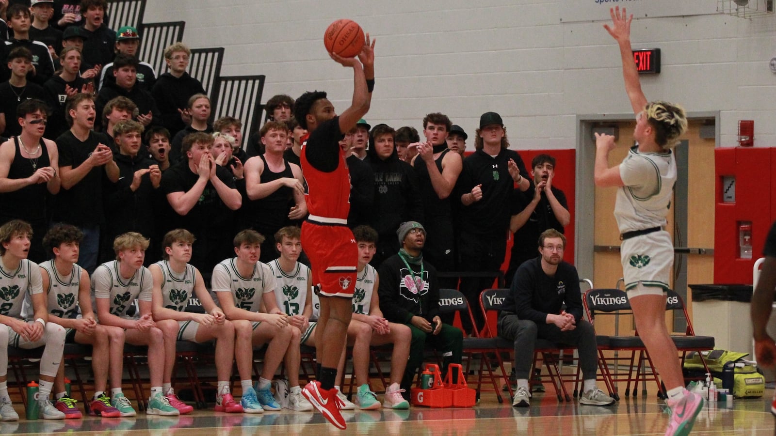 Darius Dennis shoots for Trotwood-Madison vs. Badin boys basketball regional tournament at Princeton High School in Cincinnati March 5, 2025.