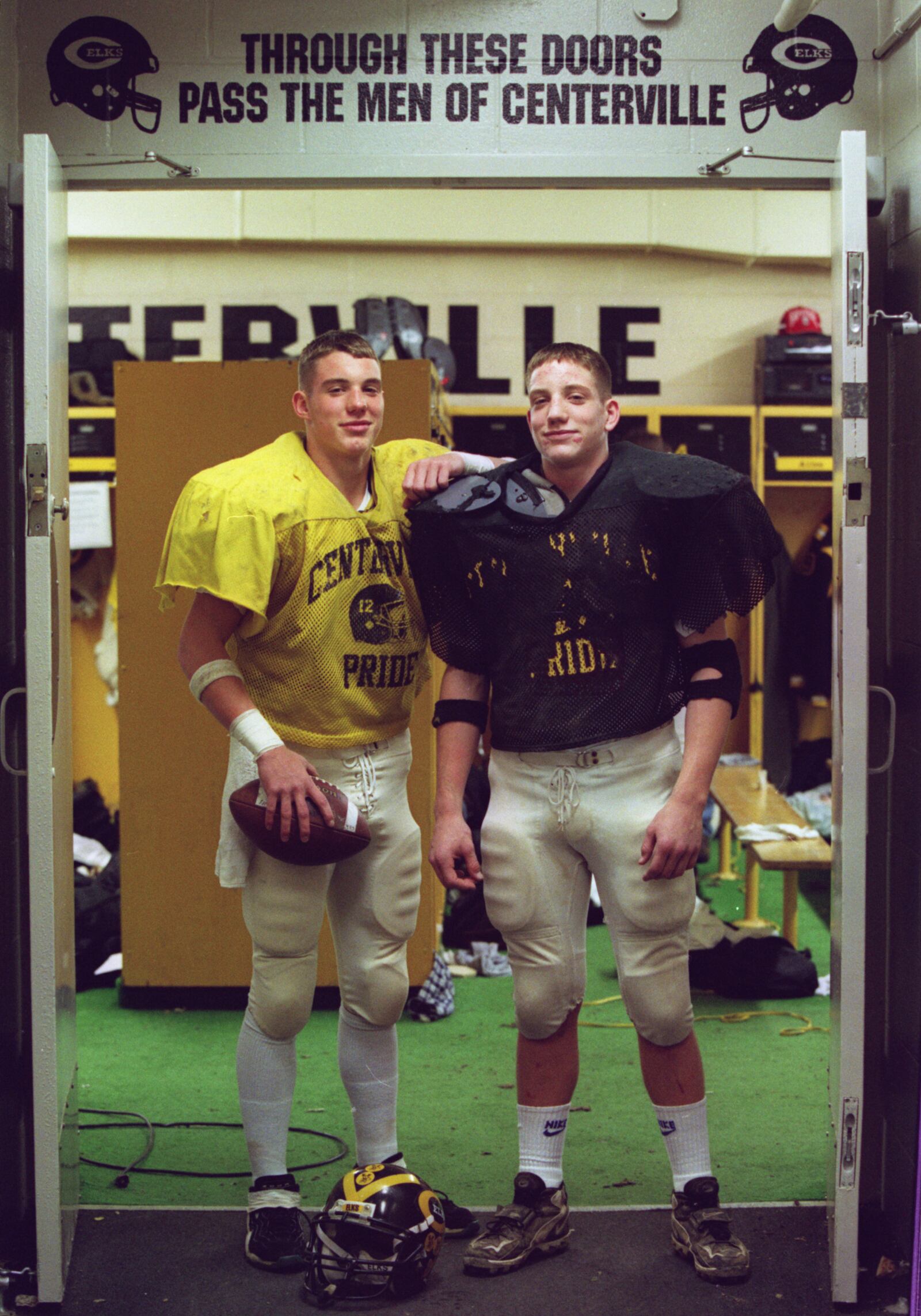 11/13/98; HIGH SCHOOL FOOTBALL: Ryan Hawk, left, and his brother A.J. are on Centerville's playoff football team. Ryan is a quarterback and A.J. is a linebacker.