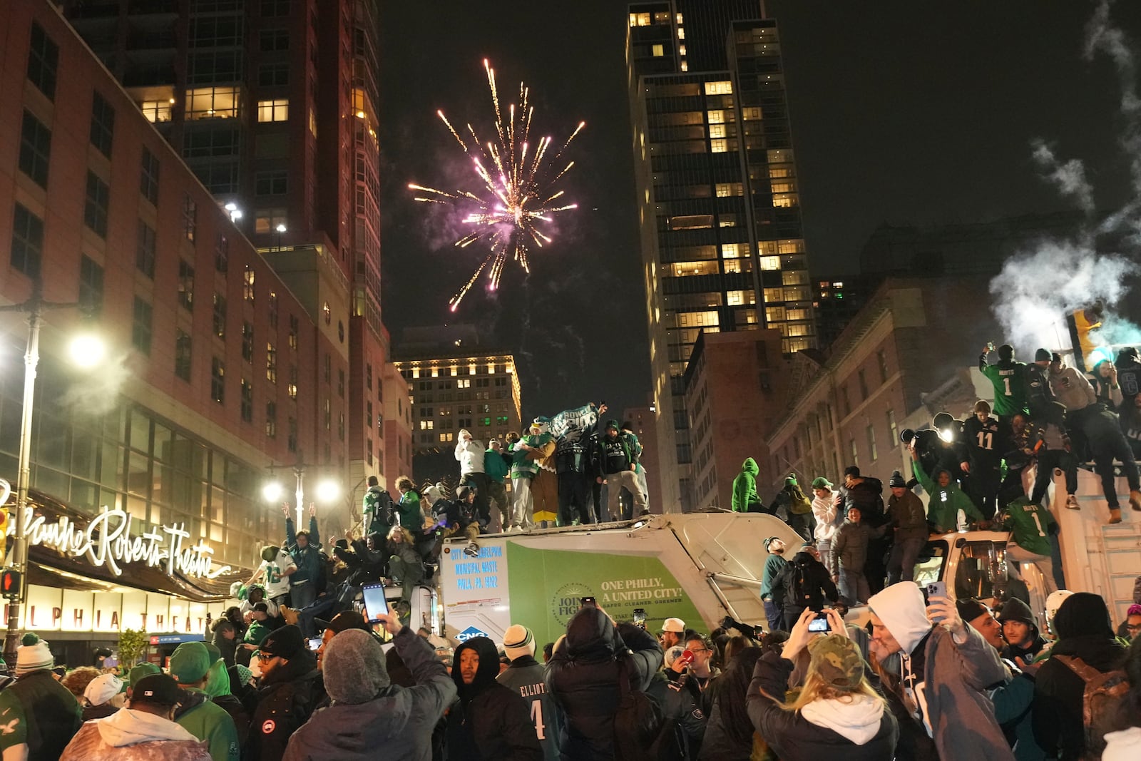 Philadelphia Eagles fans react after Super Bowl 59 against the Kansas City Chiefs, Sunday, Feb. 9, 2025, in Philadelphia.(Jessica Griffin/The Philadelphia Inquirer via AP)