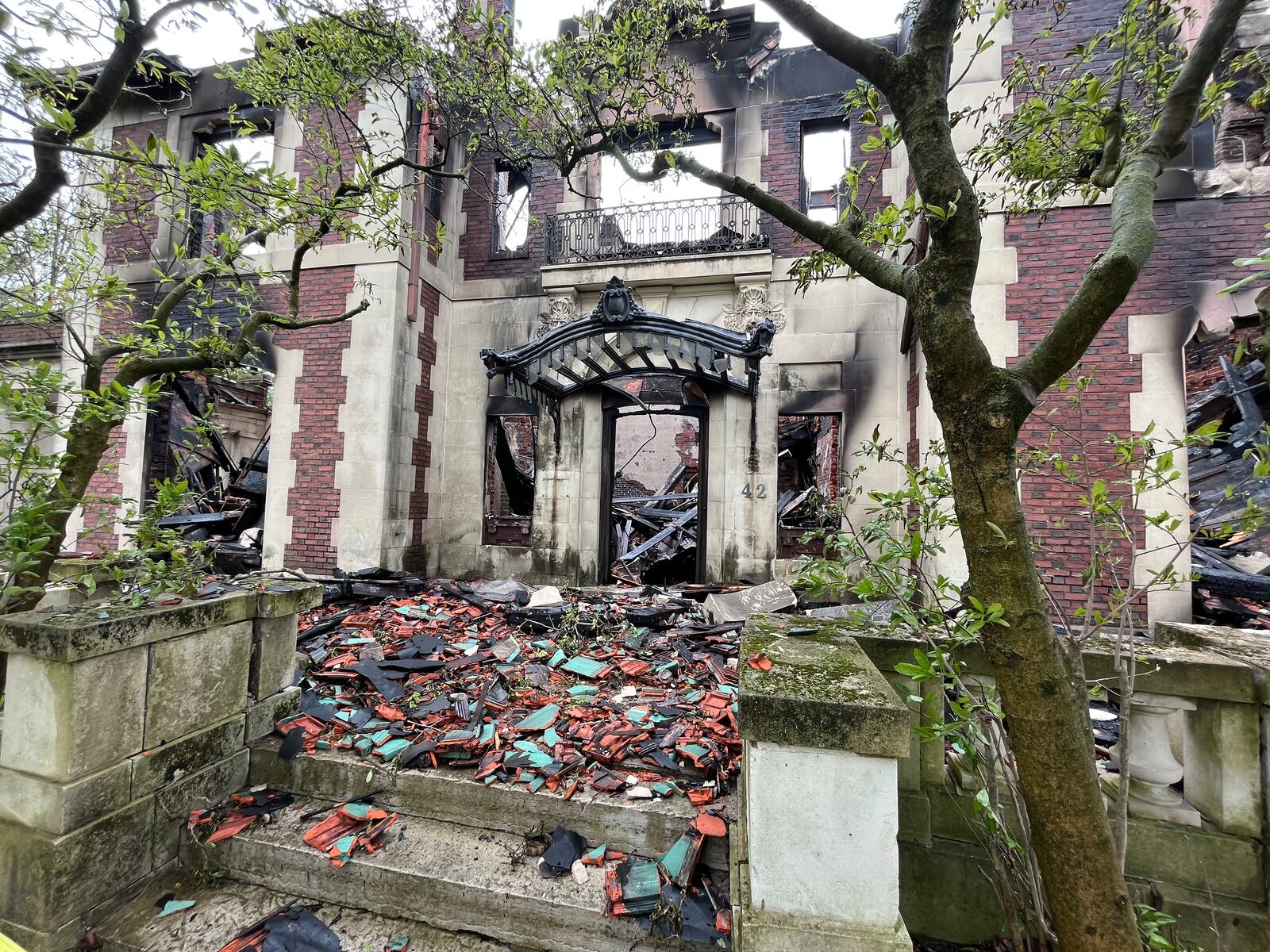 The historic Traxler Mansion at the corner of Broadway and Yale in West Dayton was badly damaged by fire on Sunday, April 23, 2023. JEREMY P. KELLEY / STAFF