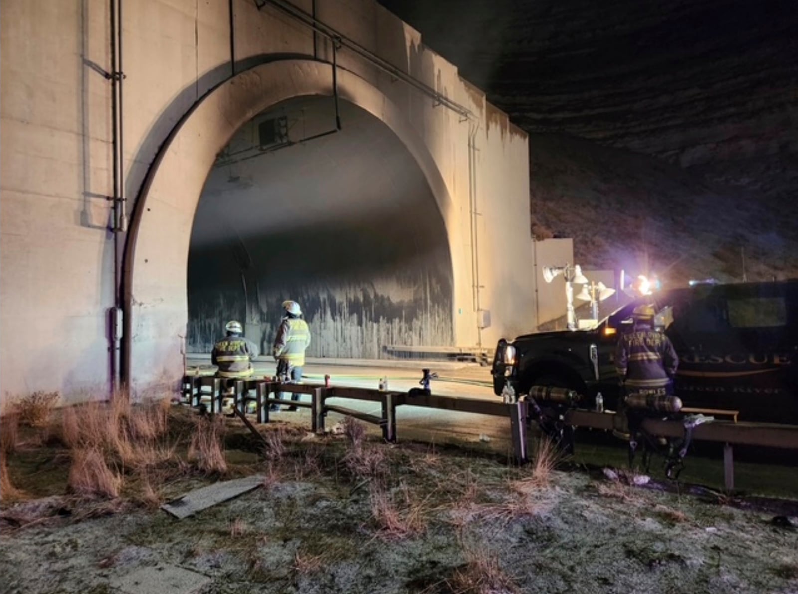 This photo provided by the Wyoming Highway Patrol shows the westbound tunnel of Interstate-80 where a multiple-vehicle crash occurred in Green River, Wyo., on Friday, Feb. 14, 2025. (Wyoming Highway Patrol via AP)