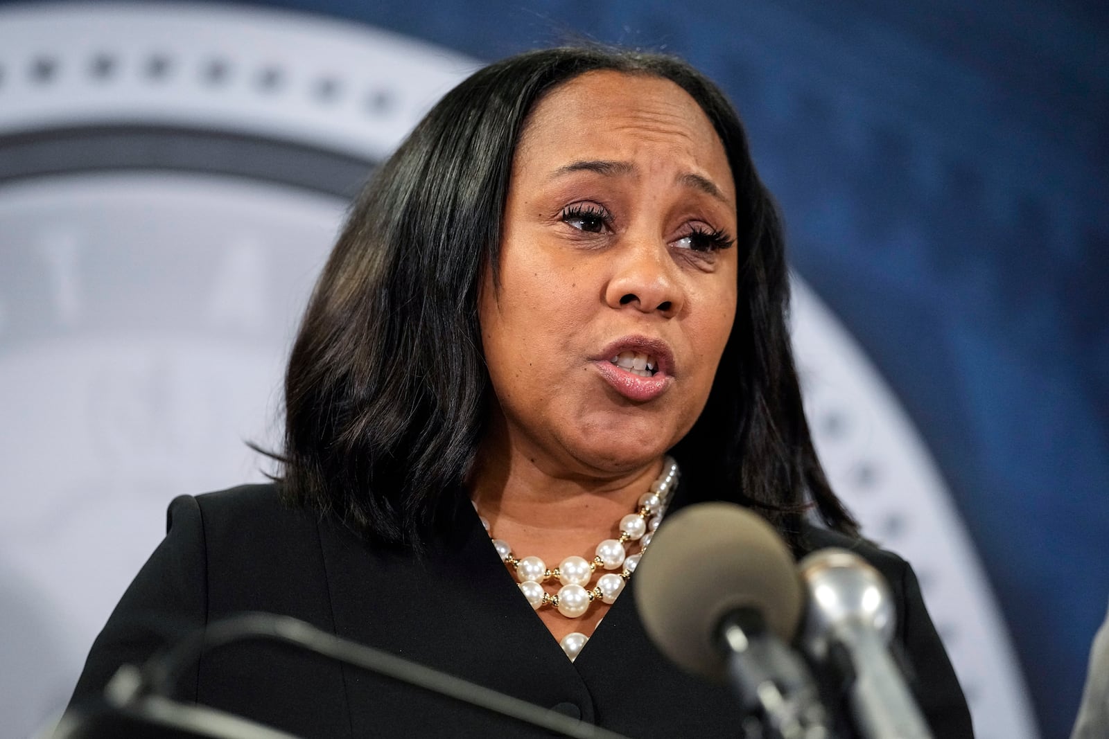 FILE - Fulton County District Attorney Fani Willis speaks during a news conference, Aug. 14, 2023, in Atlanta. (AP Photo/John Bazemore, File)