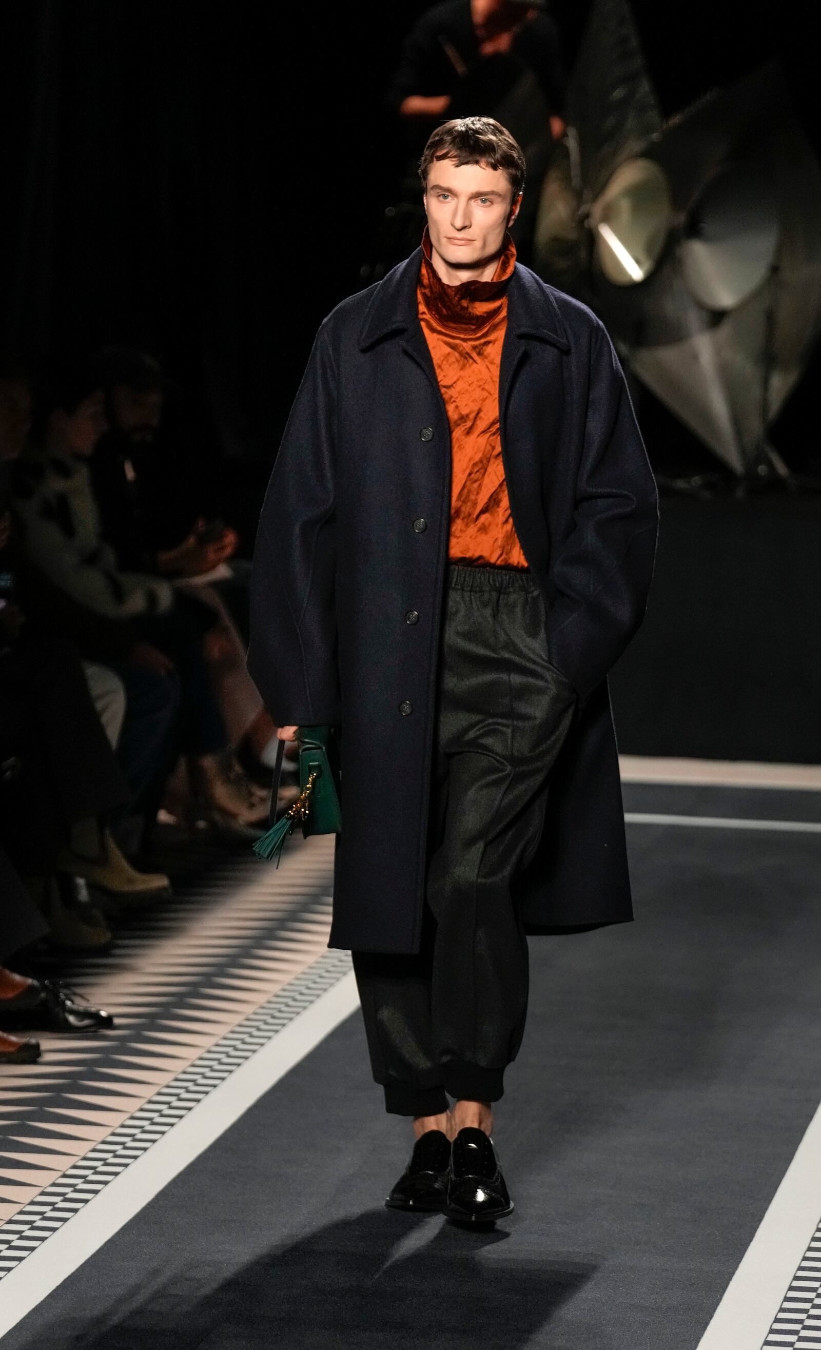 A model wears a creation for the men's Lanvin Fall-Winter 2025-2026 collection, that was presented in Paris, Sunday, Jan. 26, 2025. (AP Photo/Michel Euler)