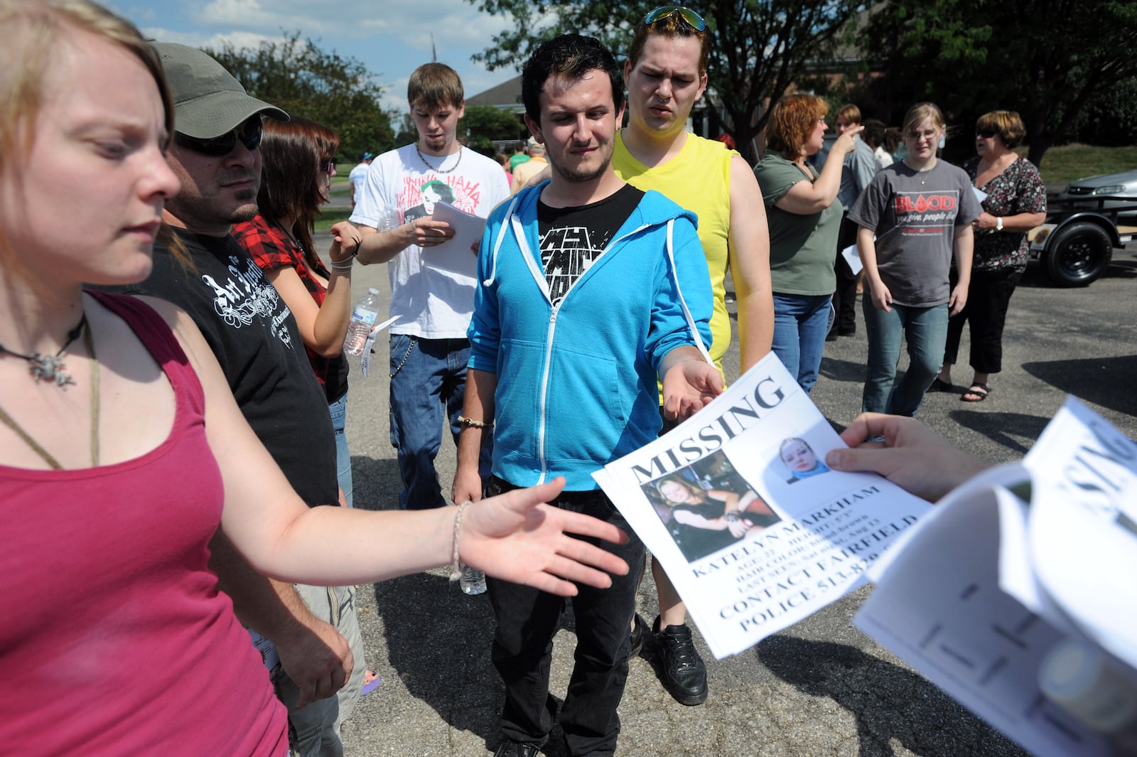 Over 100 family, friends and supporters turned out Tuesday, August 12 to help search for cluese in the disappearance of Katelyn Markham, 22, who was last heard from on Sunday. Staff photo by Samantha Grier.