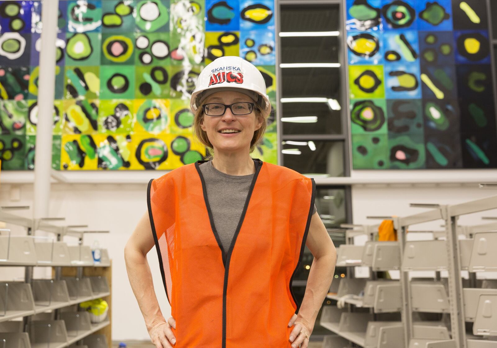 Susan Byrnes of Cincinnati envisions this piece to be a broad abstract waterscape that will inspire library patrons. CONTRIBUTED PHOTO BY ANDY SNOW