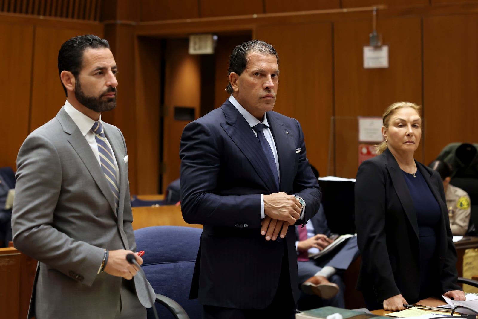 Left to right, Defense attorneys for A$AP Rocky, Chad Seigel, Joe Tacopina, and Sara Caplan, speak during Rakim Mayers AKA A$AP Rocky's Pretrial Conference at Clara Shortridge Foltz Criminal Justice Center on Tuesday, Oct. 22, 2024 in Los Angeles. (Amy Sussman/Getty Images via AP, Pool)