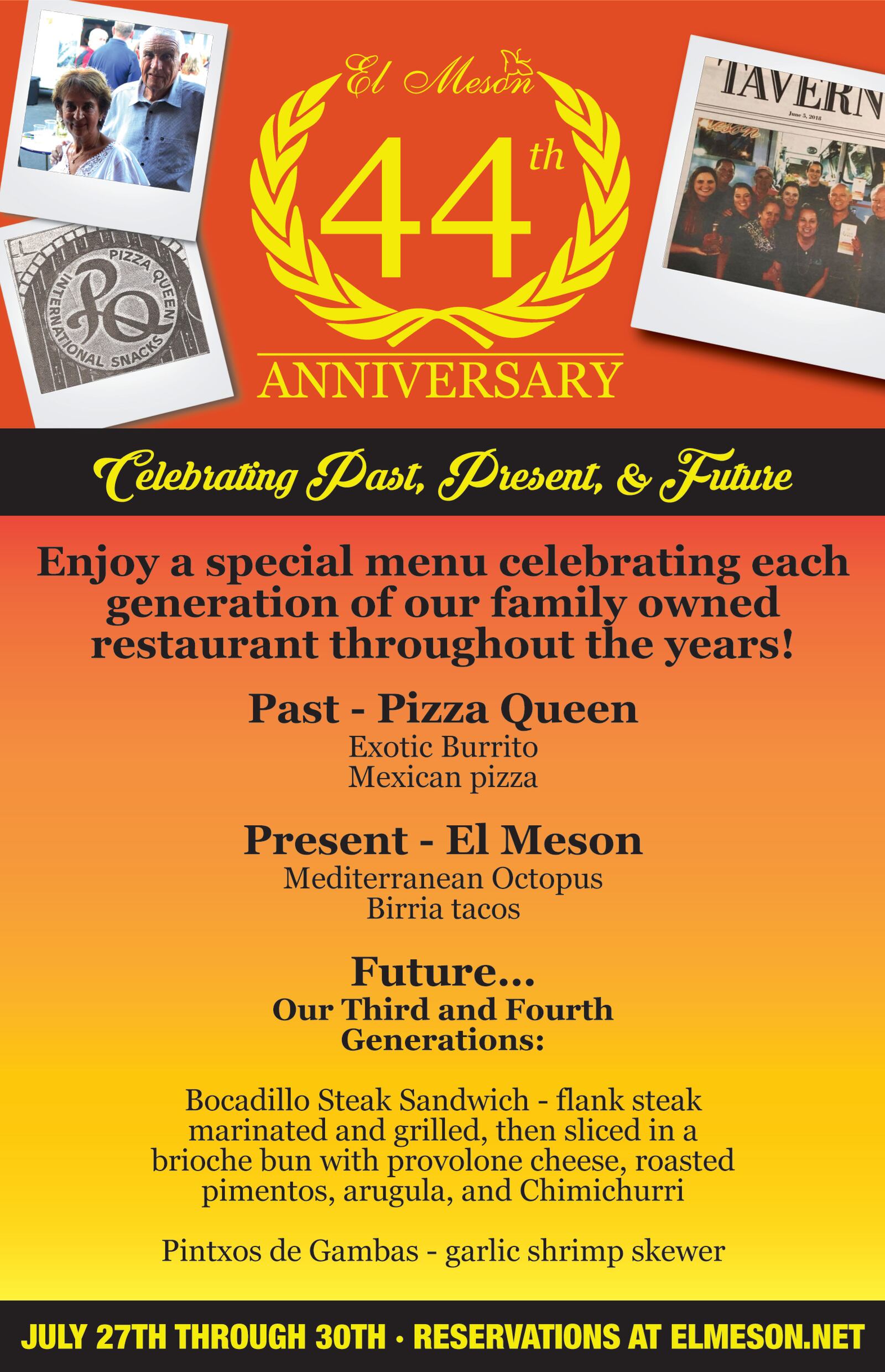 El Meson is celebrating its 44th anniversary next week with a menu dedicated to the restaurant’s past, present and future.