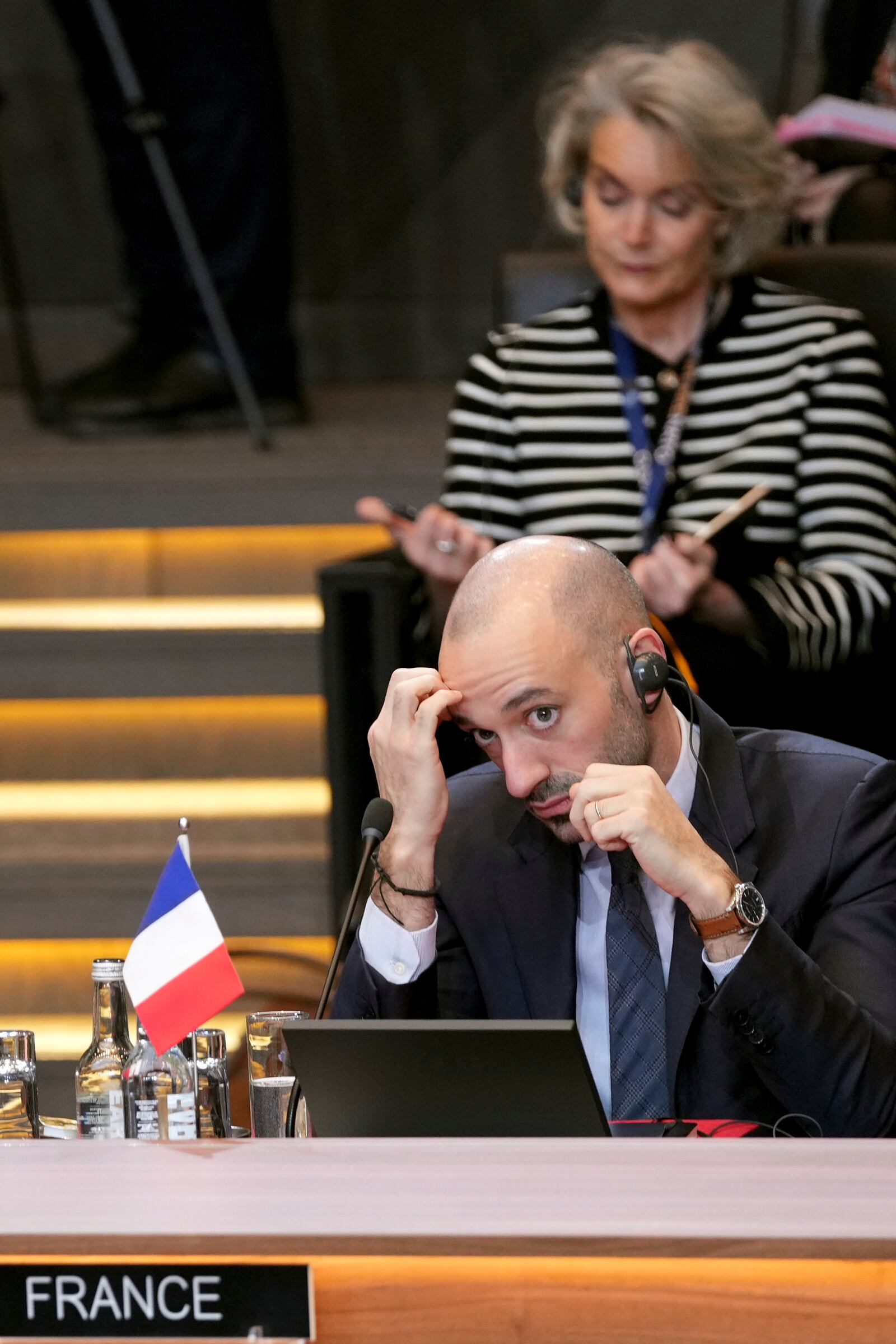 French Foreign Minister Jean-Noel Barrot waits for the start of a meeting of NATO foreign ministers at NATO headquarters in Brussels, Wednesday, Dec. 4, 2024. (AP Photo/Virginia Mayo)