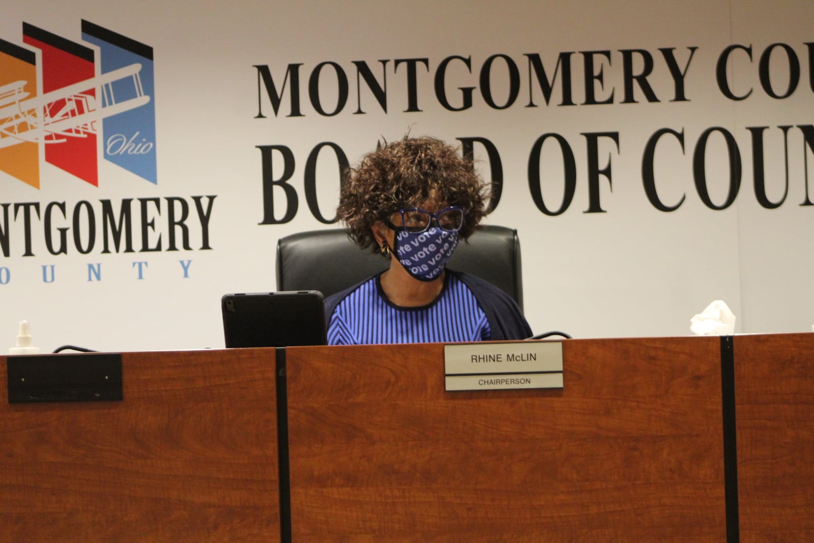 Rhine McLin, chairperson of the Montgomery County Board of Elections, at a meeting this week. CORNELIUS FROLIK / STAFF