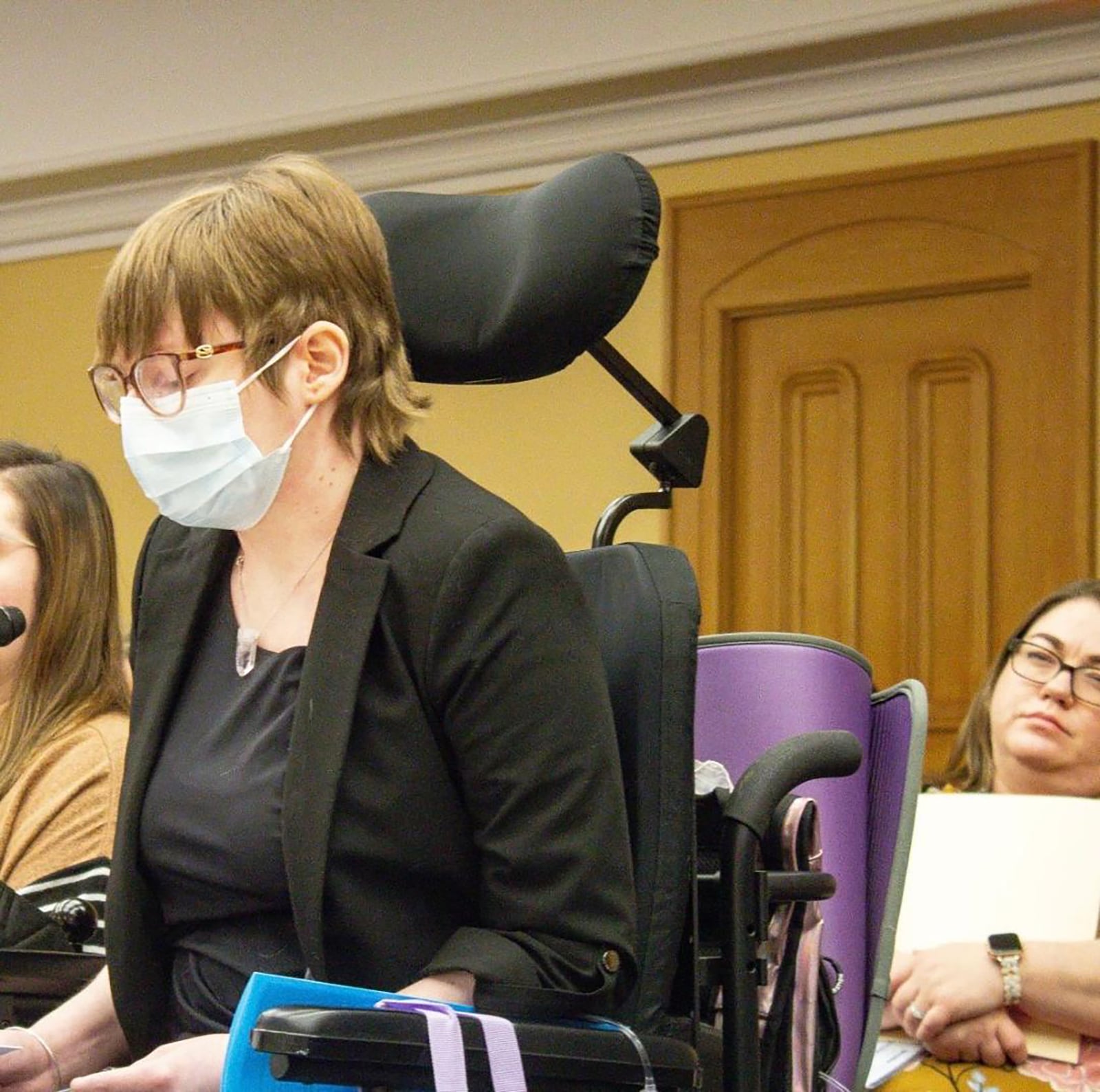 Elson testifying in front of the House Finance subcommittee on Health and Human Services at the Ohio Statehouse on March 15, 2023 for House Bill 23 to increase wages for direct care workers.