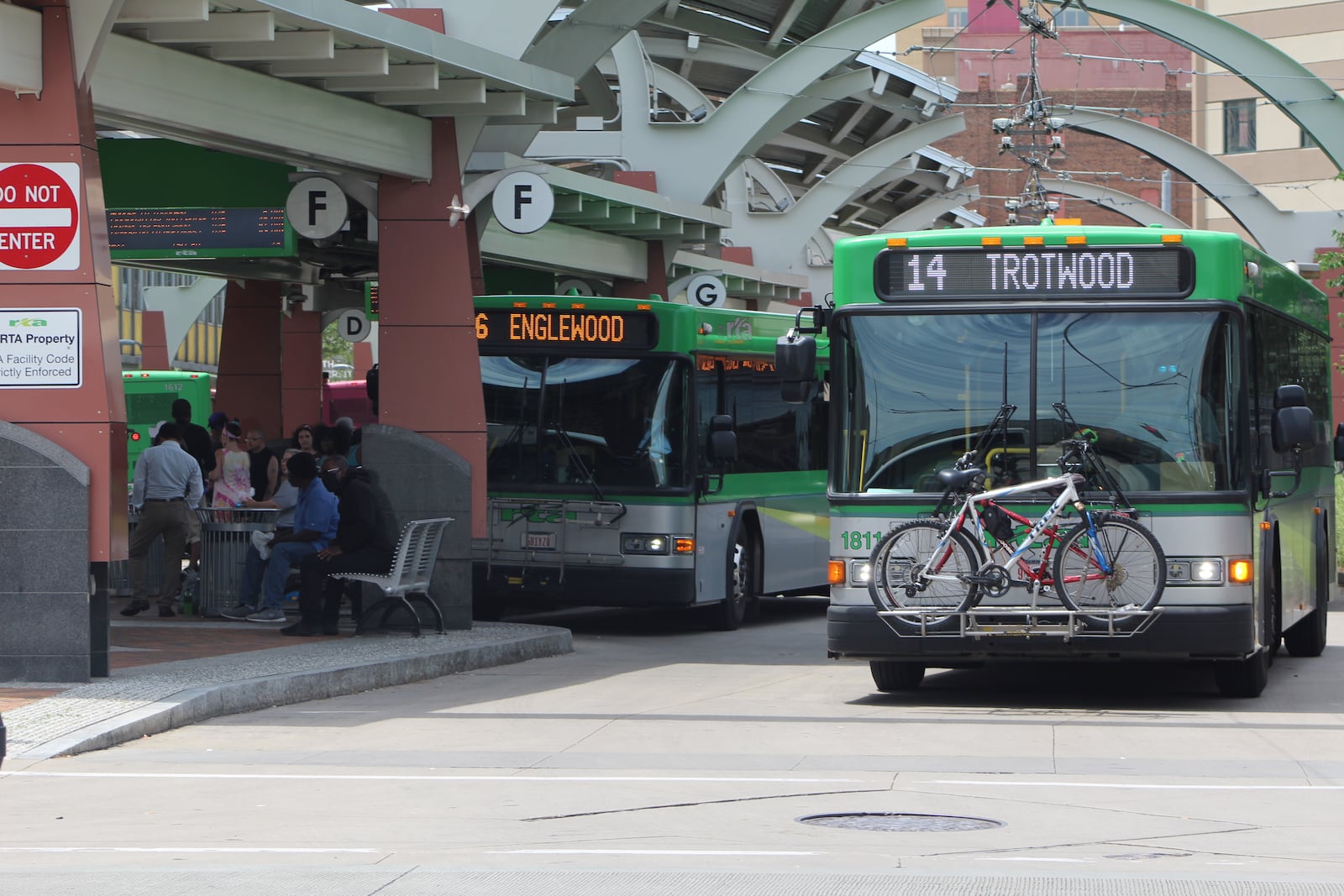 Buses at the Greater Dayton RTA hub in downtown Dayton on Wednesday. CORNELIUS FROLIK / STAFF