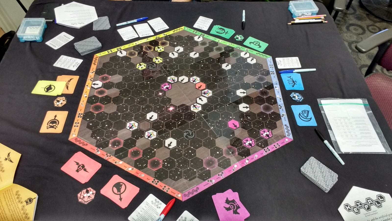 In the sci-fi board game Hexfall, players jump around in an alternate gravity arena. Photo: Josher Lumpkin