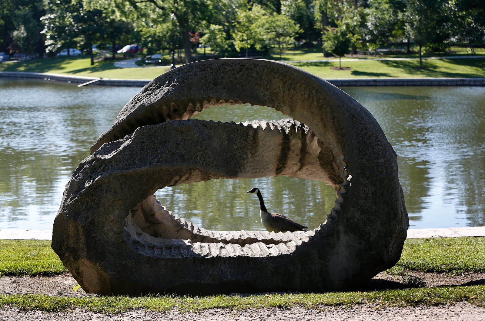 Kettering's Lincoln Park Civic Commons is home to five pieces of public art.  Kettering  currently has 27 sculptures on display throughout the city. "Untitled" by artist Keizo Ushio is made of Indiana limestone. LISA POWELL / STAFF