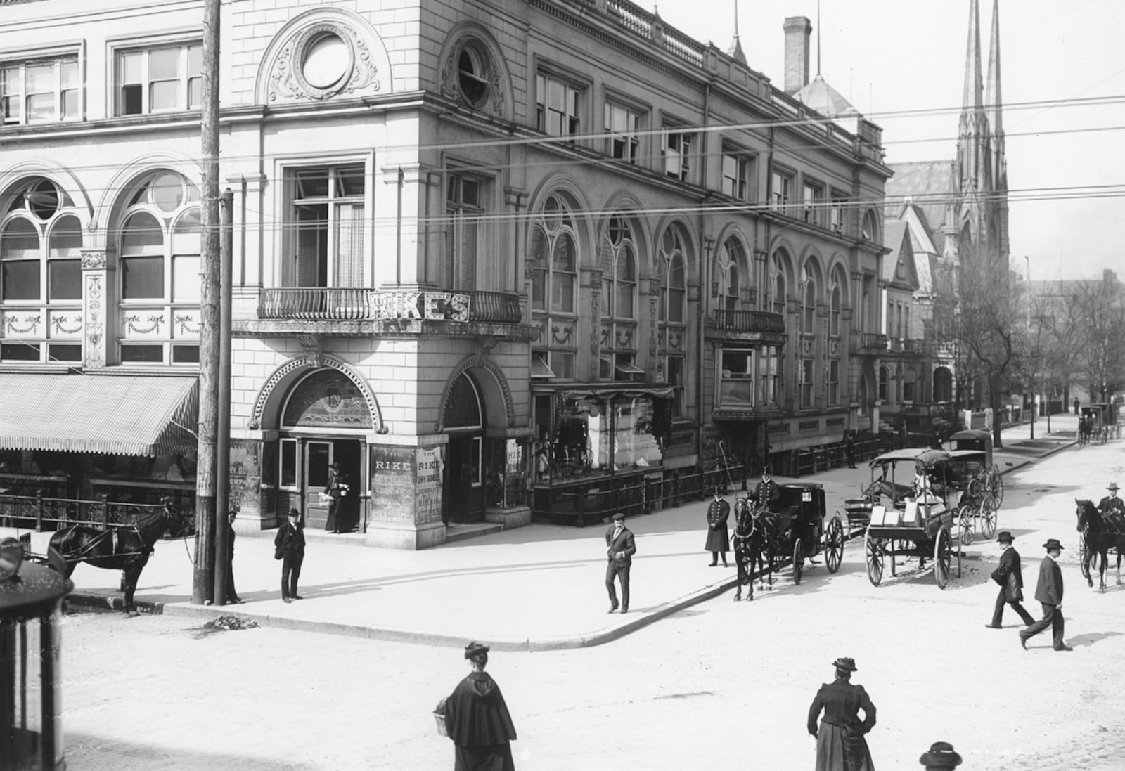 The old Rike's Department Store at Fourth and Main streets circa 1904. NCR's founder, John H. Patterson, was a longtime customer of Rikes, is at the curb with his coachman and coach. CREDIT: NCR ARCHIVE AT THE MONTGOMERY COUNTY HISTORICAL SOCIETY