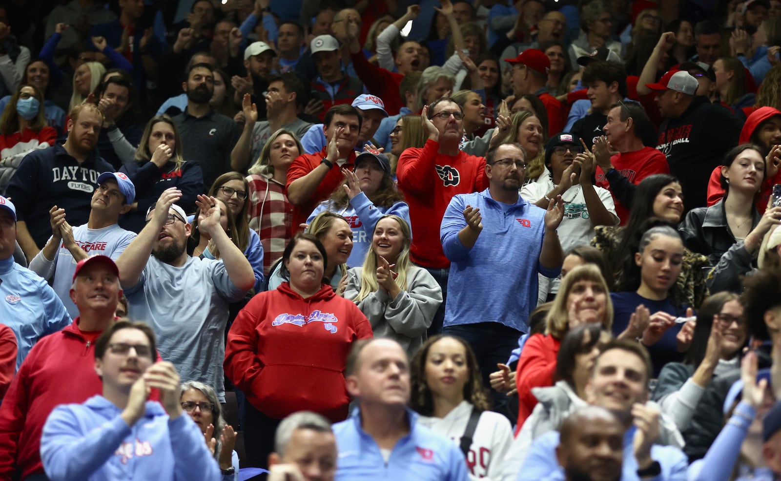 Dayton fans cheer during a game against Cincinnati on Friday, Dec. 20, 2024, at the Heritage Bank Center in Cincinnati.