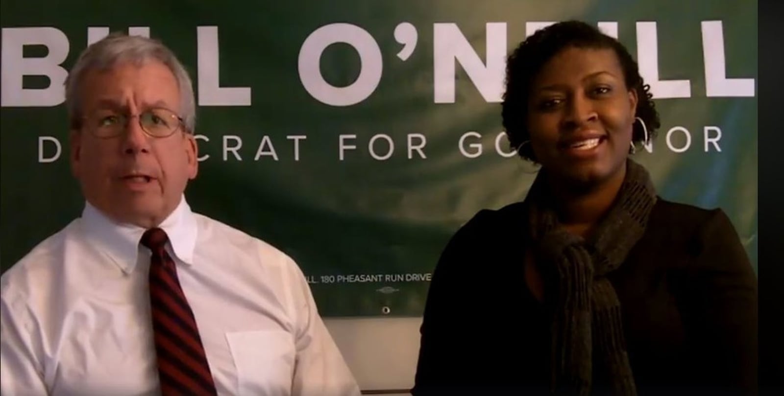 Democratic gubernatorial candidate Bill O’Neill, left, introduces his running mate, Chantelle E. Lewis, an elementary school principal in Lorain County.(Facebook)