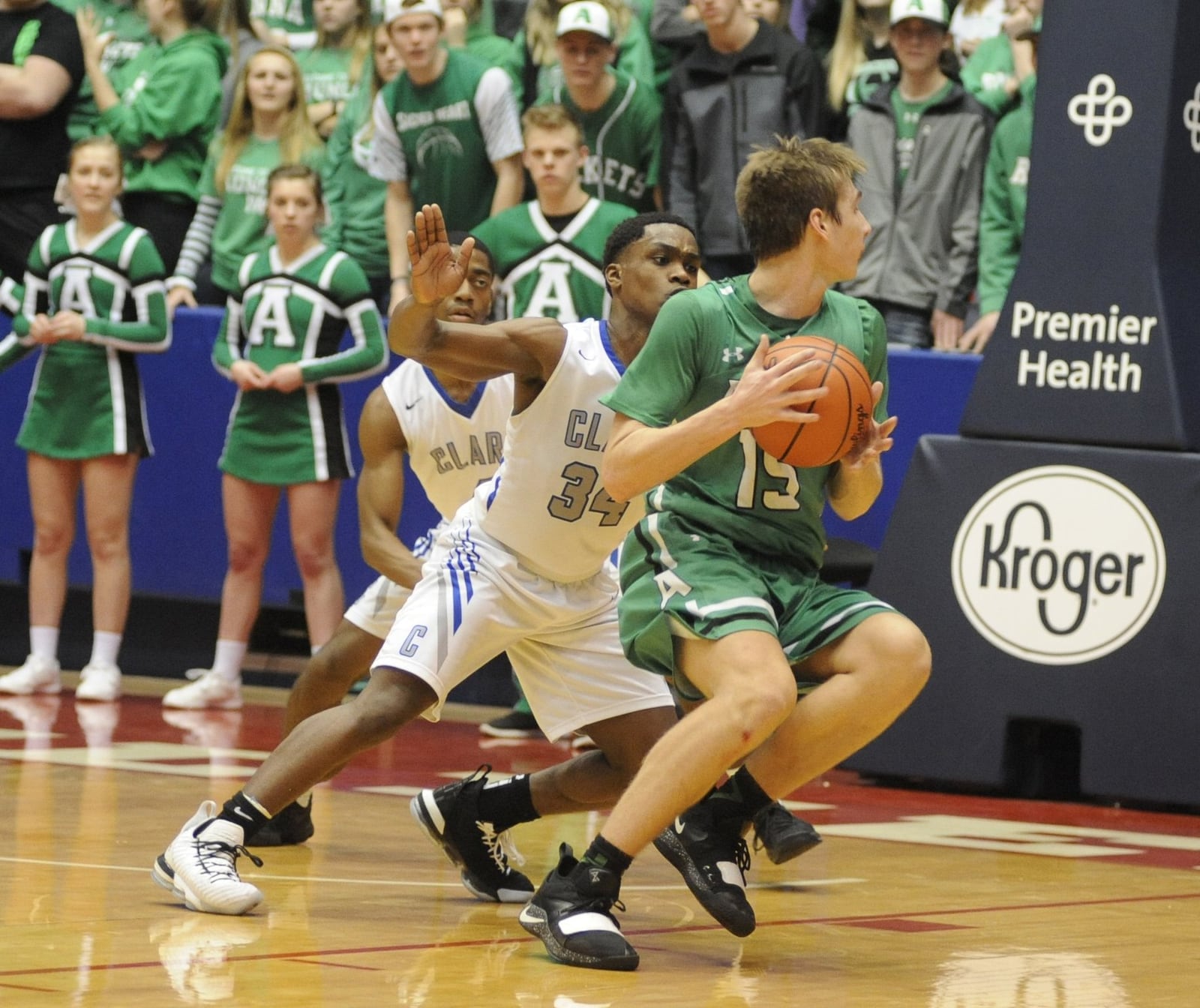 Anna’s Griffin Doseck (with ball) had 21 points and 13 rebounds. Anna defeated Cin. Clark Montessori 68-59 in a boys high school basketball D-III district final at UD Arena on Sunday, March 10, 2019. MARC PENDLETON / STAFF