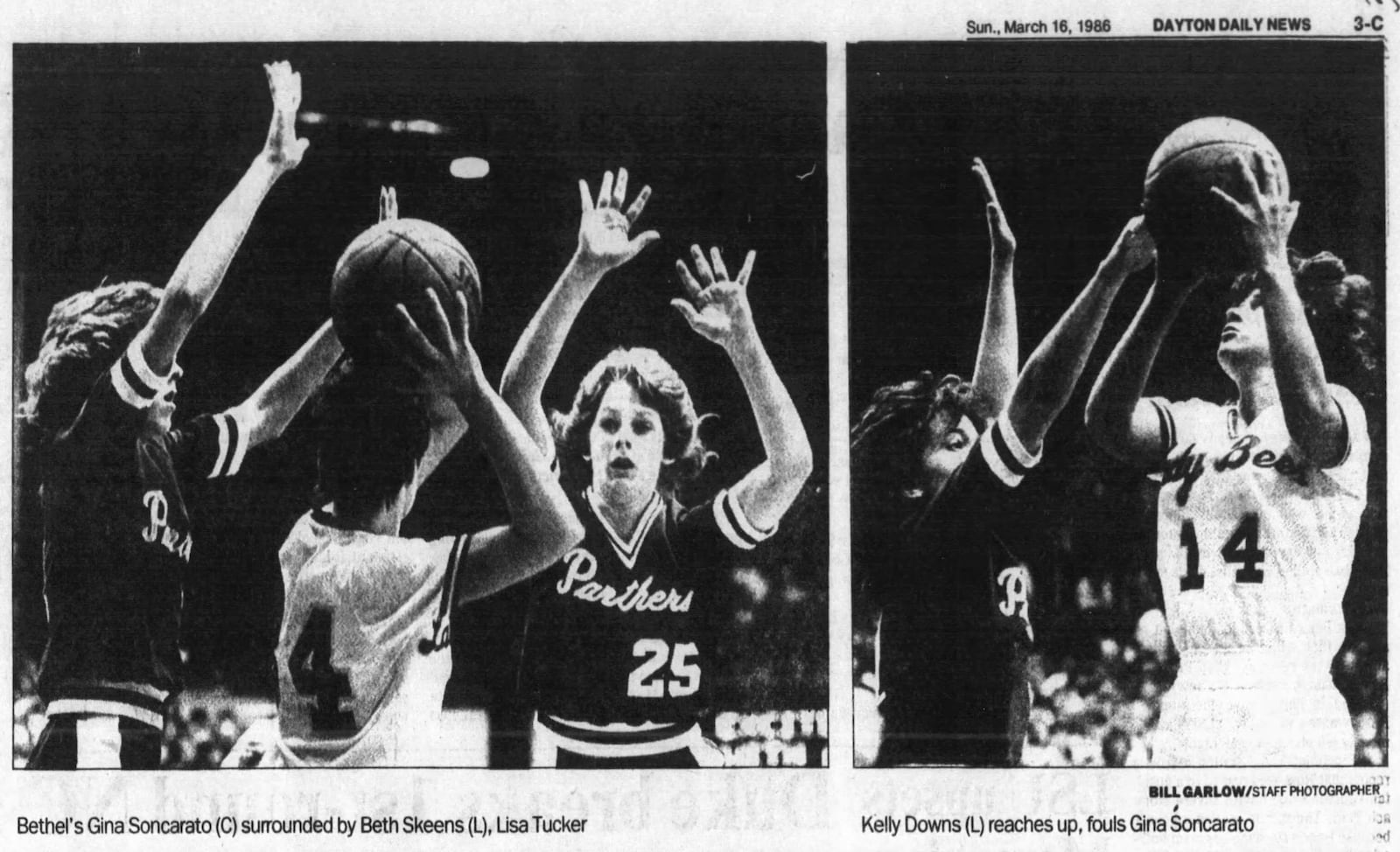 Remembering the Bethel girls championship basketball team of 1986. Guard Gina Soncarato during the final game. DAYTON DAILY NEWS ARCHIVES