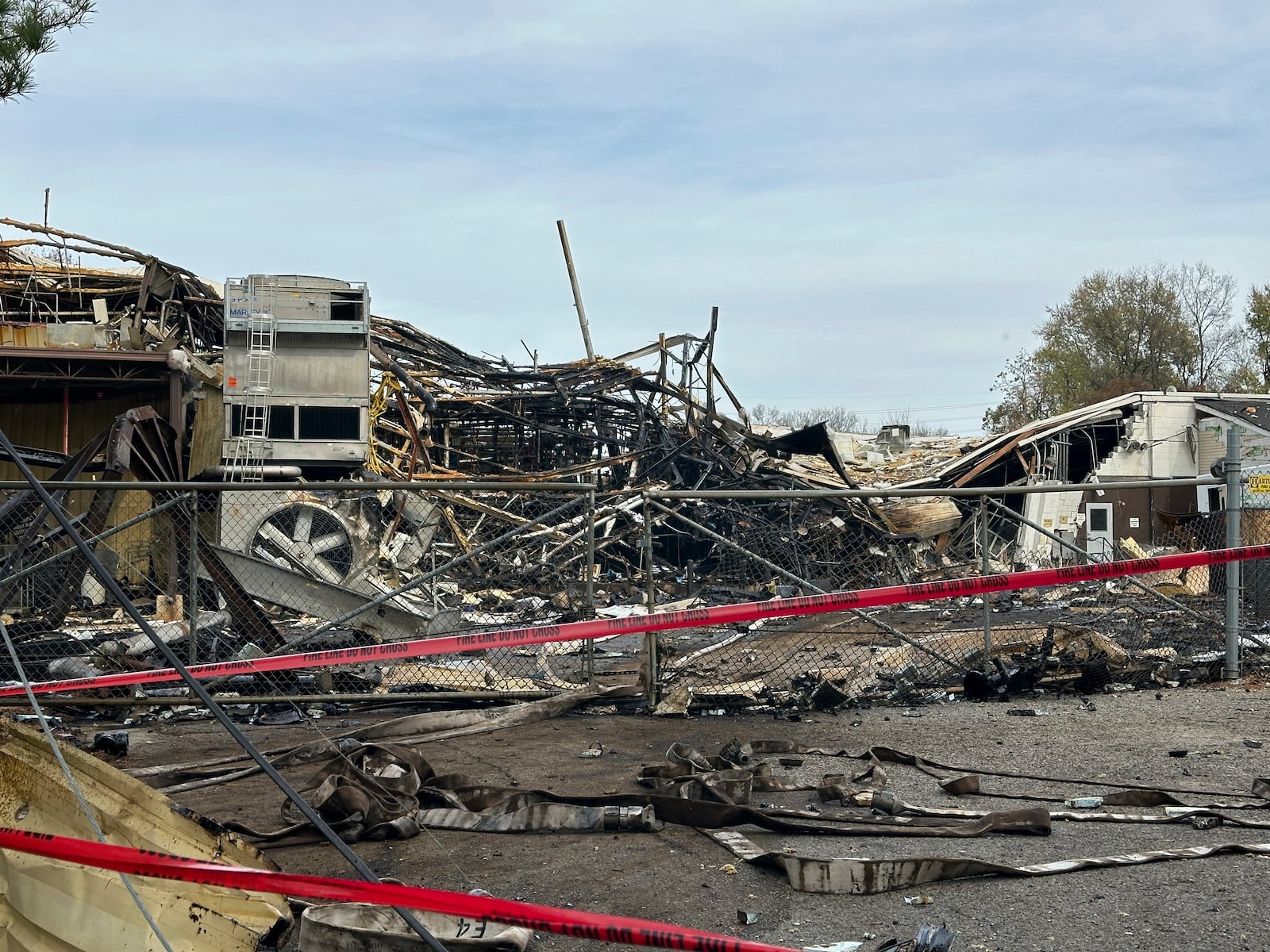 The area is closed off showing damage from an explosion at the Givaudan Color Sense plant in Louisville, Ky. on Wednesday, Nov. 13, 2024. (AP Photo/Dylan Lovan)