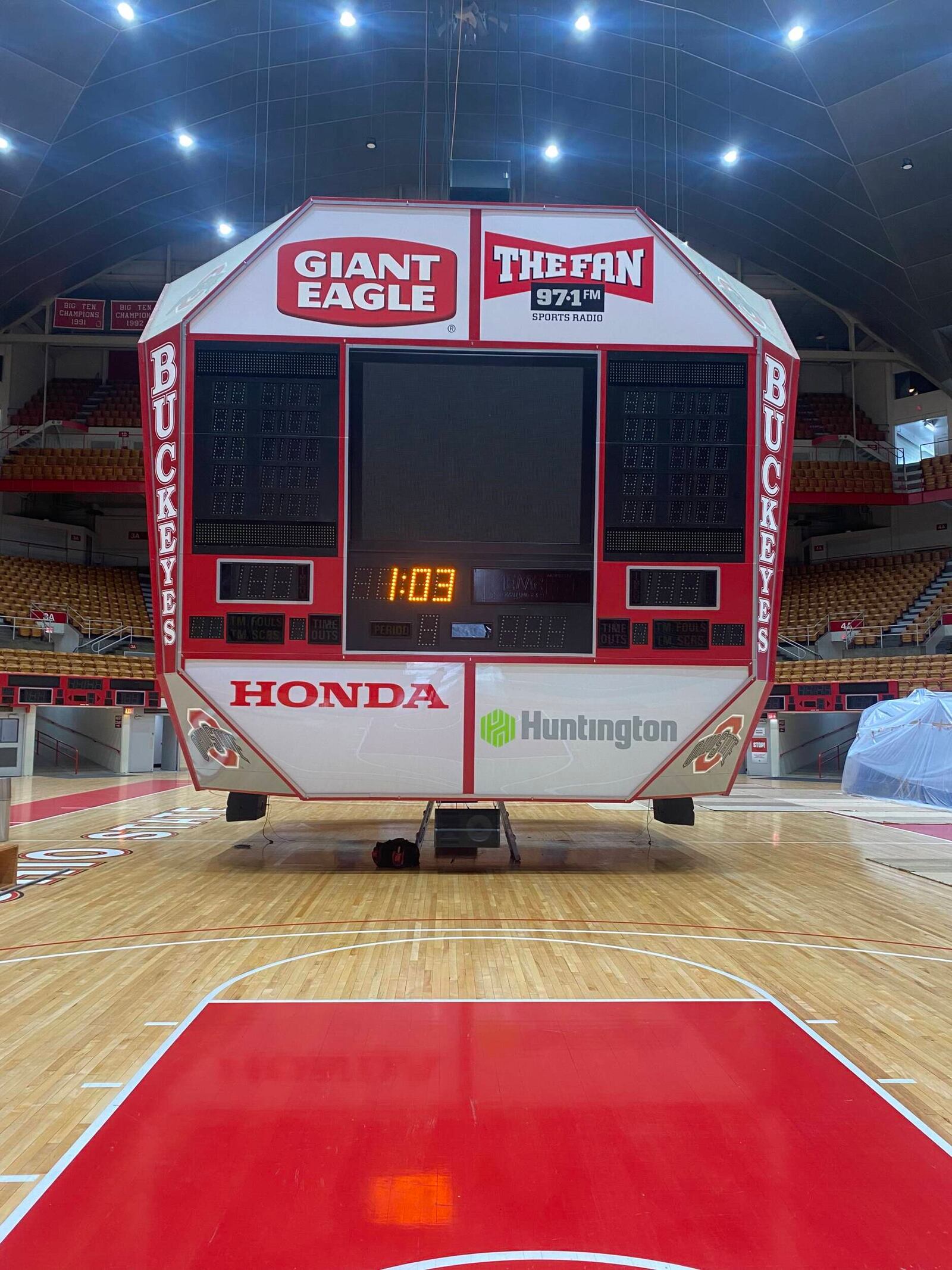 The St. John Arena scoreboard was taken down last week (Photo courtesy Ohio State Athletics).