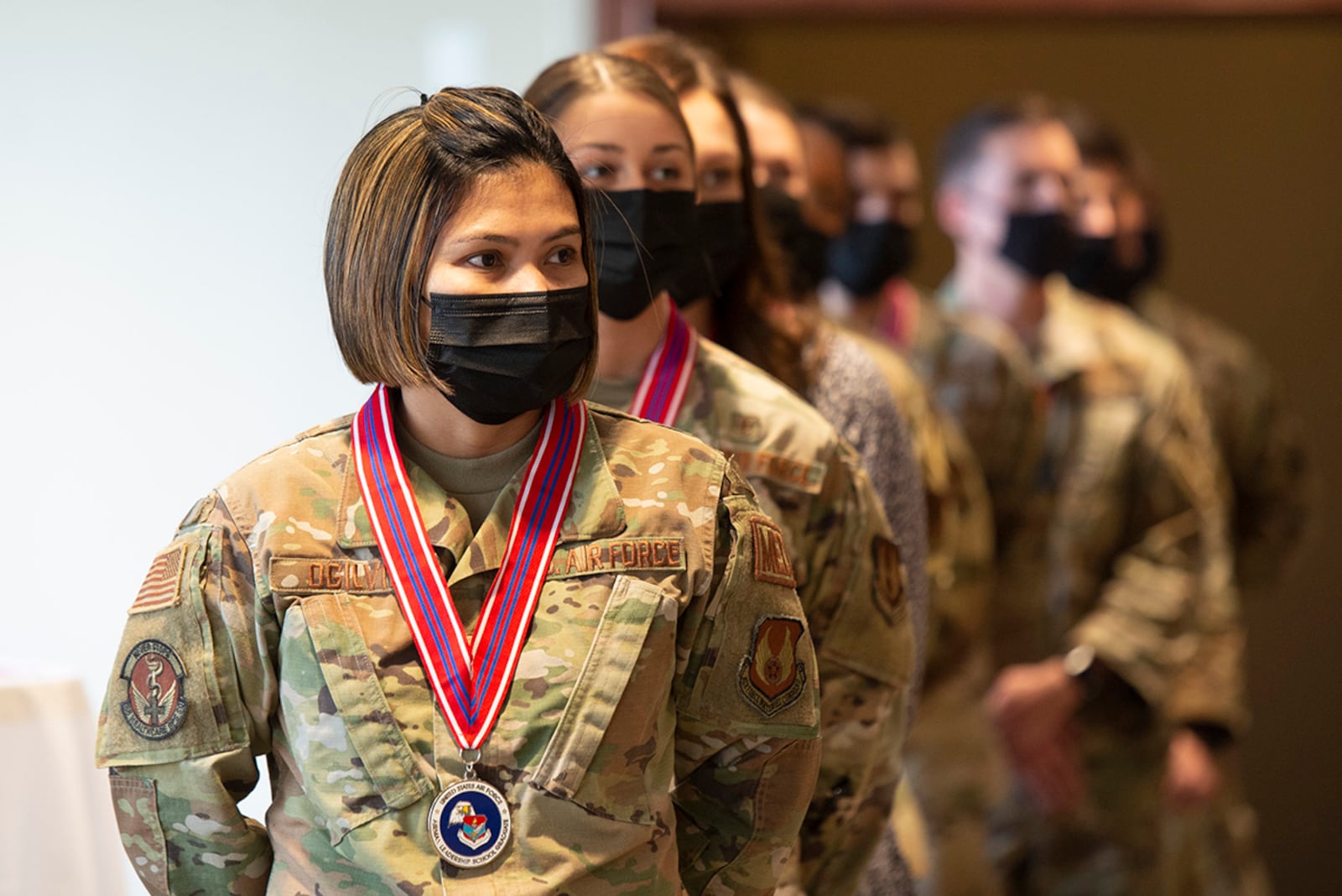 Senior Airman Evelyn Ogilvie prepares to lead her Airman Leadership School classmates into their graduation ceremony Dec. 2 at Wright-Patterson Air Force Base. U.S. AIR FORCE PHOTO/JAIMA FOGG