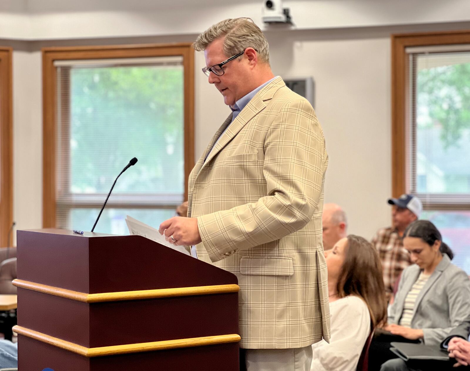 Huber Heights City Planner Aaron Sorrell presented detailed development plans to the city's planning commission for Ohio's first Buc-ee's store set to be constructed in northeast Huber Heights. AIMEE HANCOCK/STAFF