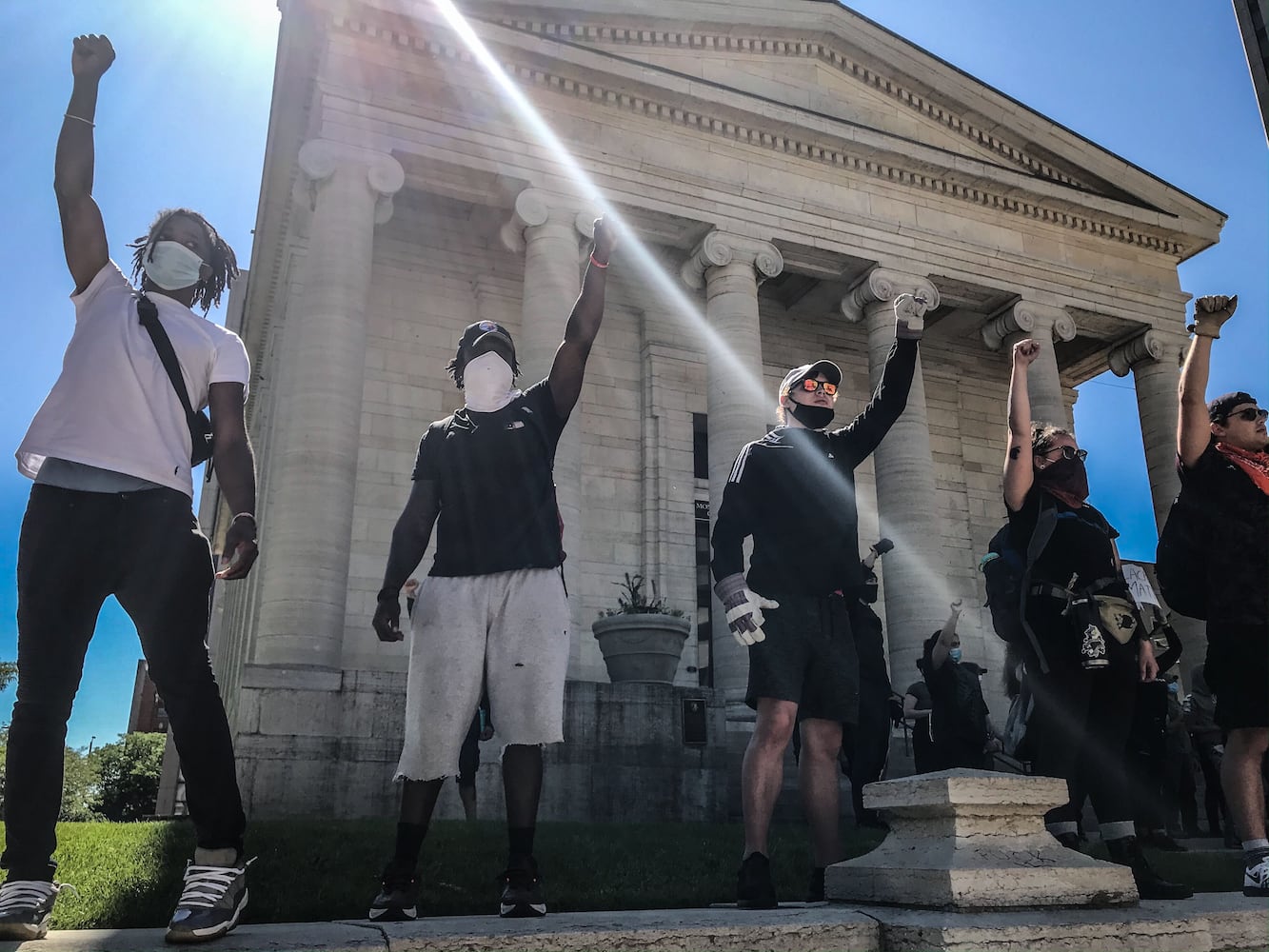 Protesters in downtown Dayton on Sunday